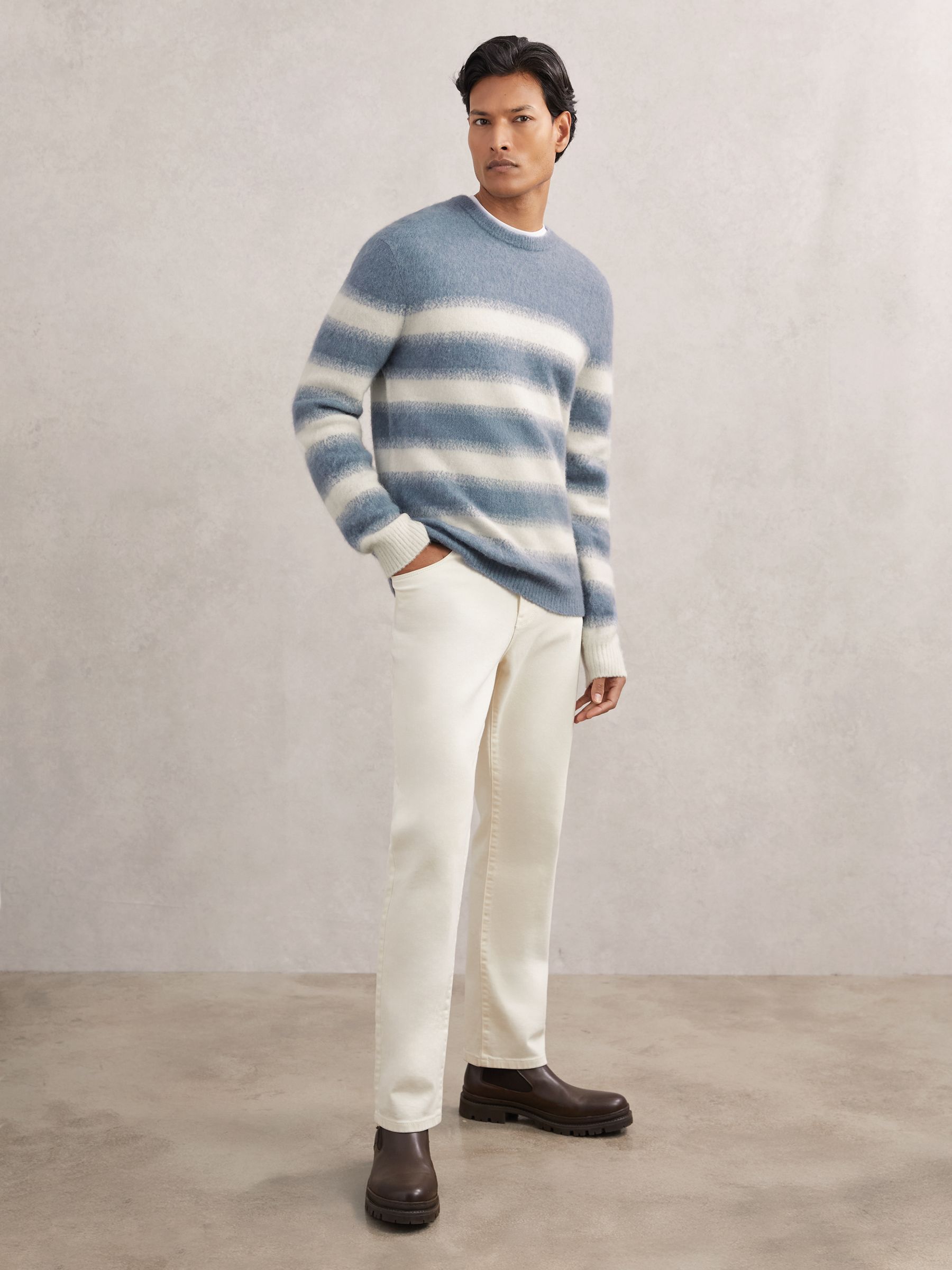 Wool-Alpaca Blend Stripe Jumper in Soft Blue/White - Image 3 of 6
