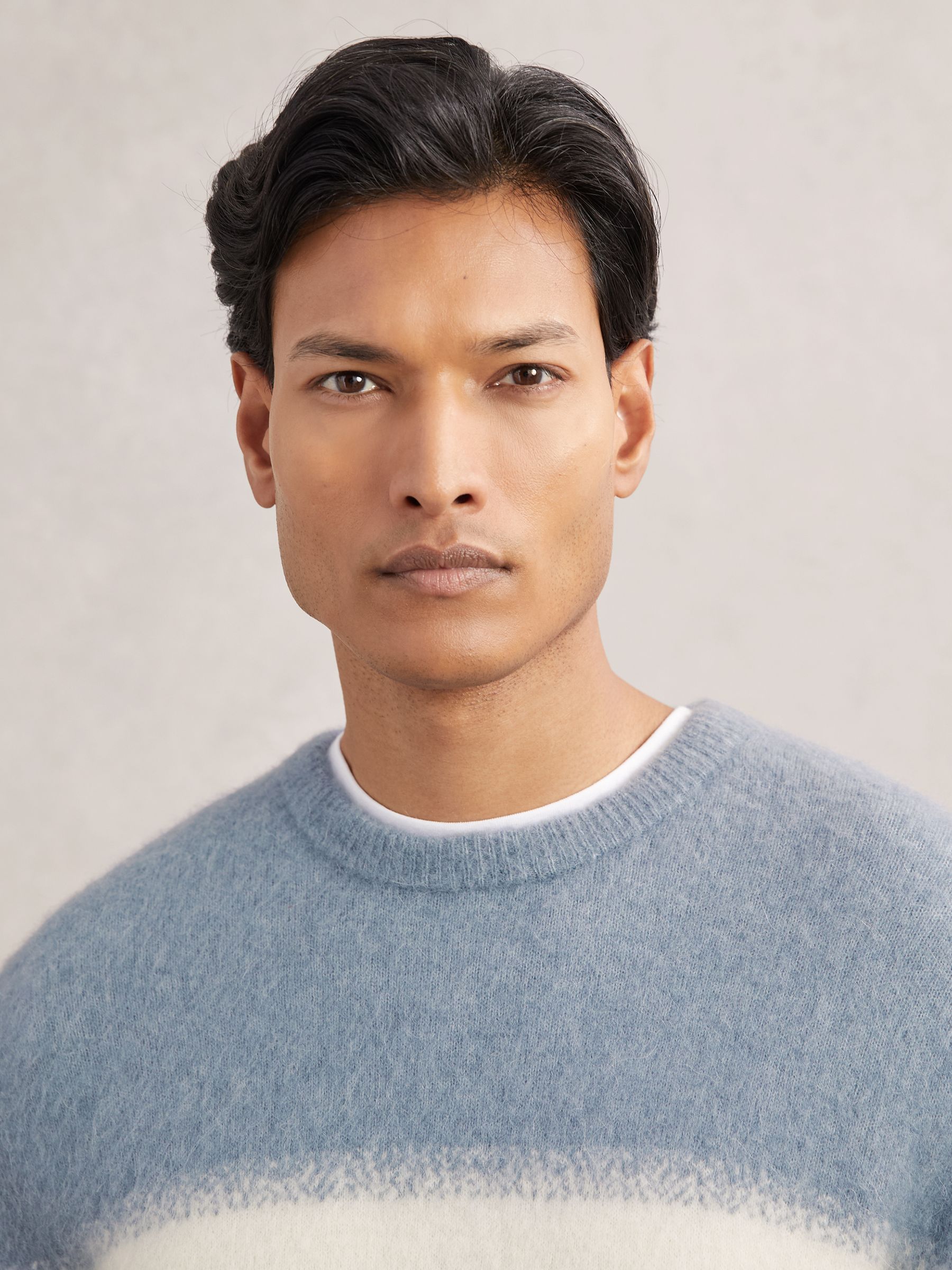 Wool-Alpaca Blend Stripe Jumper in Soft Blue/White - Image 4 of 6