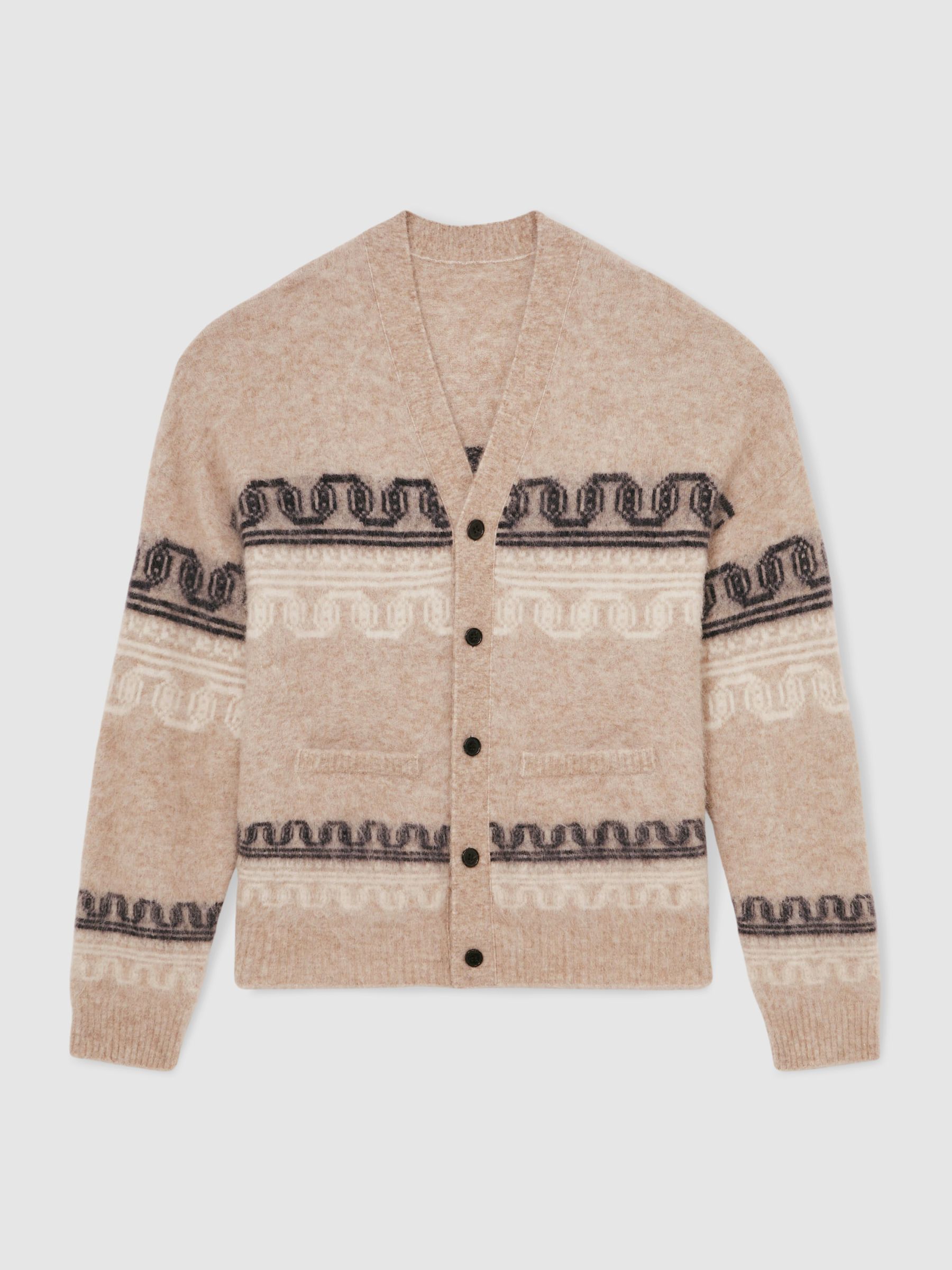 Wool Blend Fairisle Pattern Cardigan in Oatmeal - image 1