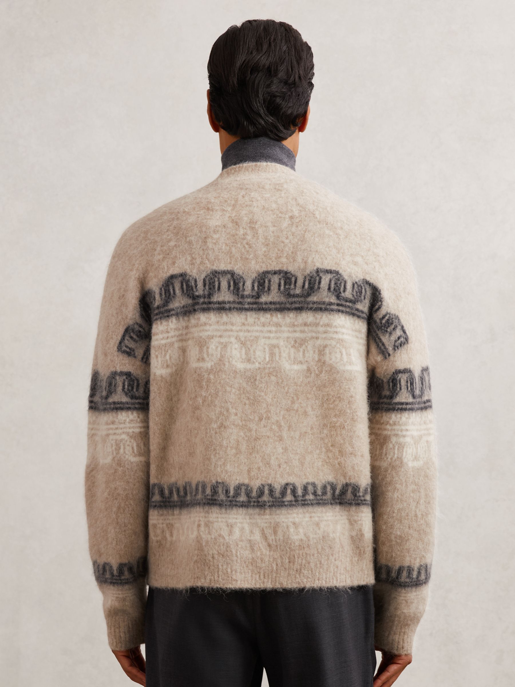 Wool Blend Fairisle Pattern Cardigan in Oatmeal - Image 6 of 7