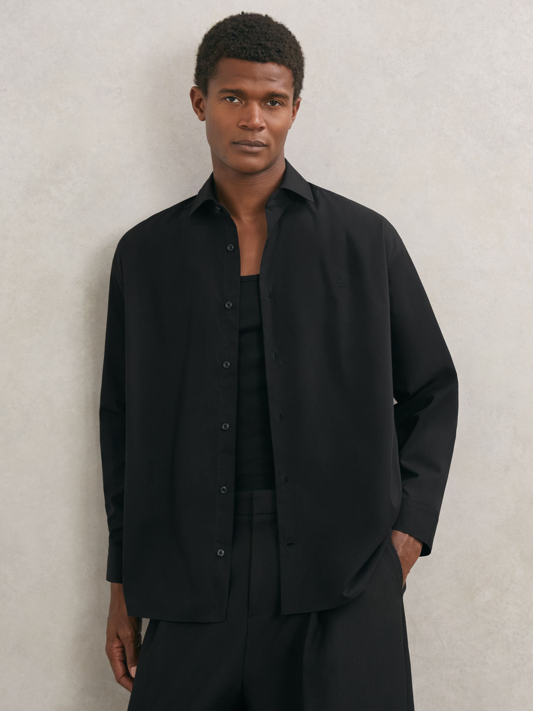 Monogram Cotton Oversized Shirt in Black - Image 1 of 6