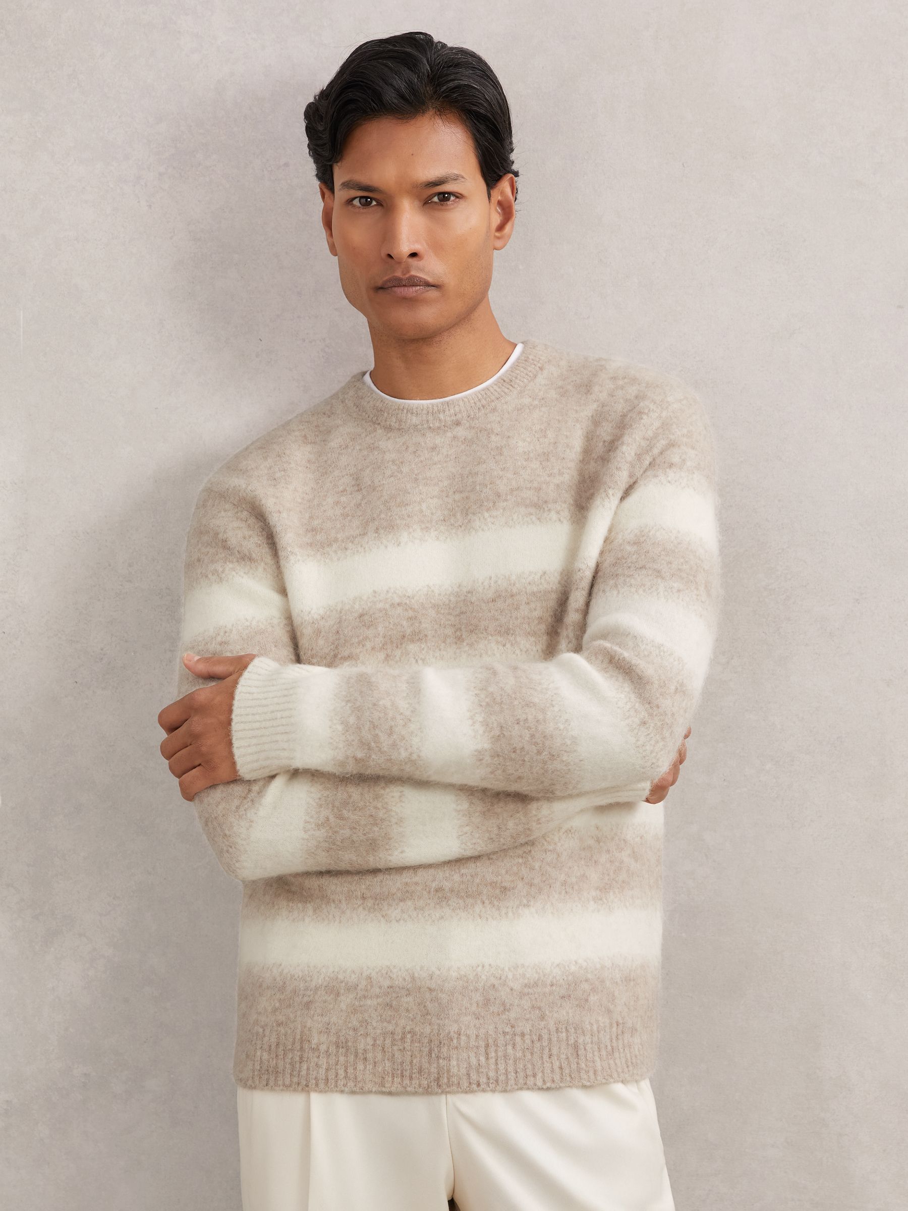 Wool-Alpaca Blend Stripe Jumper in Oatmeal/White - Image 3 of 6