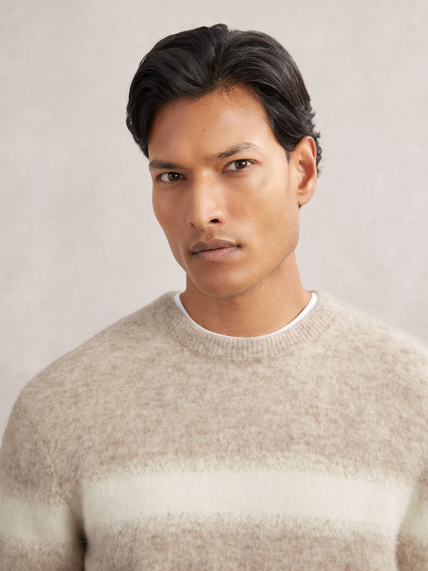 Wool-Alpaca Blend Stripe Jumper in Oatmeal/White - image 4