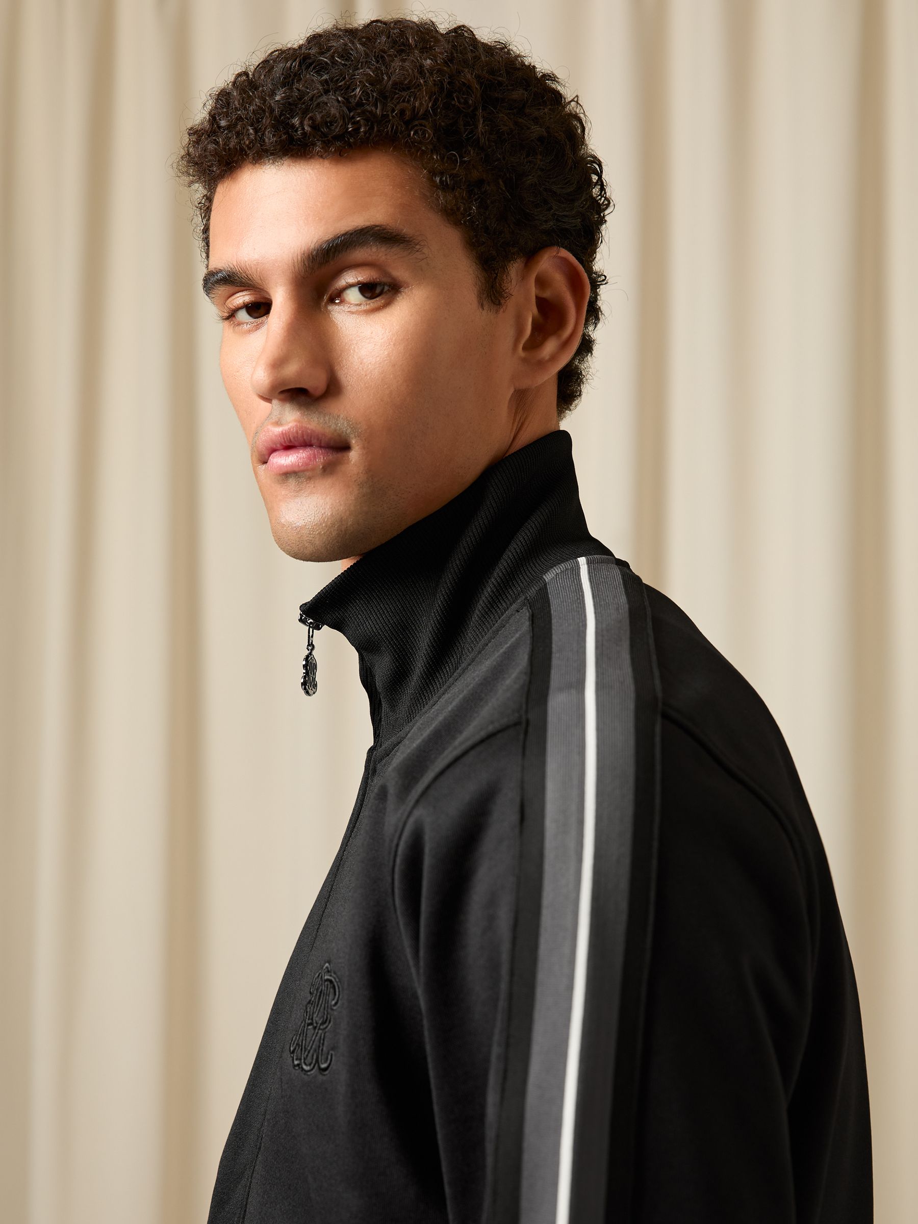 Monogram Zip-Through Relaxed Track Top in Black - image 5