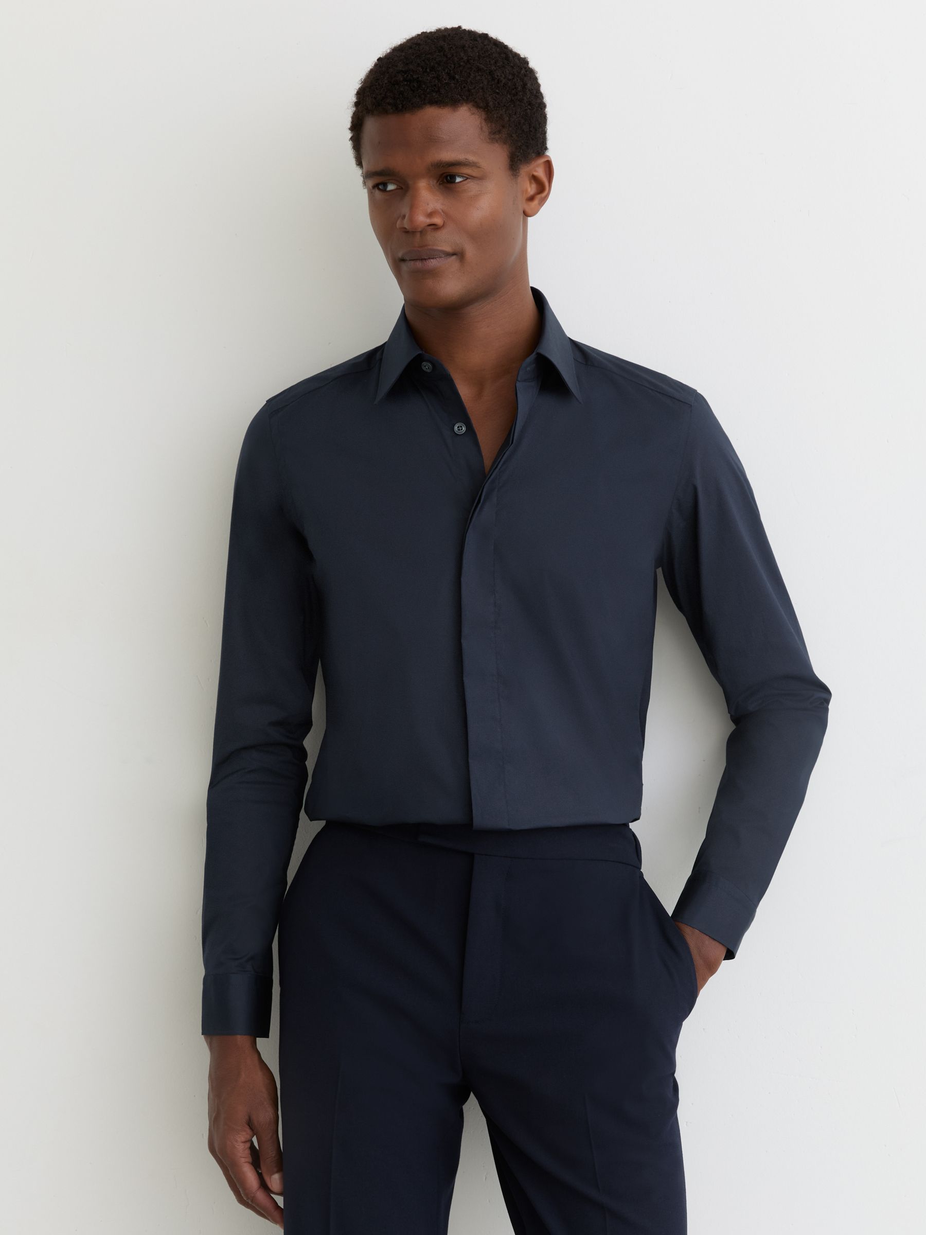 Stretch-cotton Concealed-placket Shirt Slim-fit