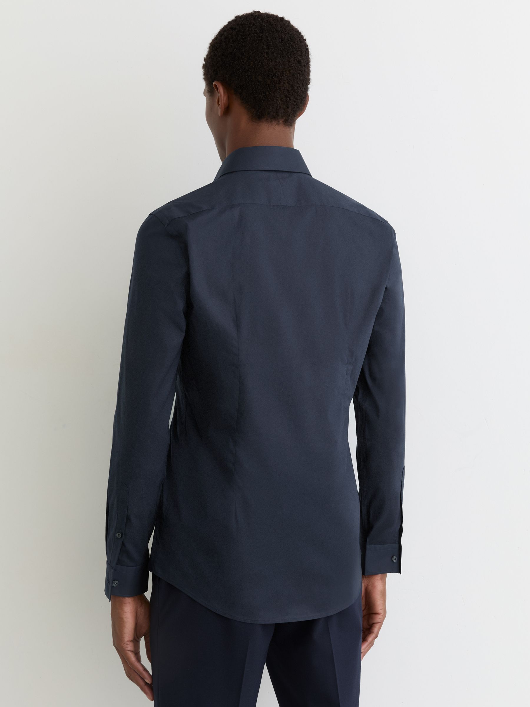Stretch-Cotton Concealed-Placket Shirt Slim-Fit in Navy - image 4