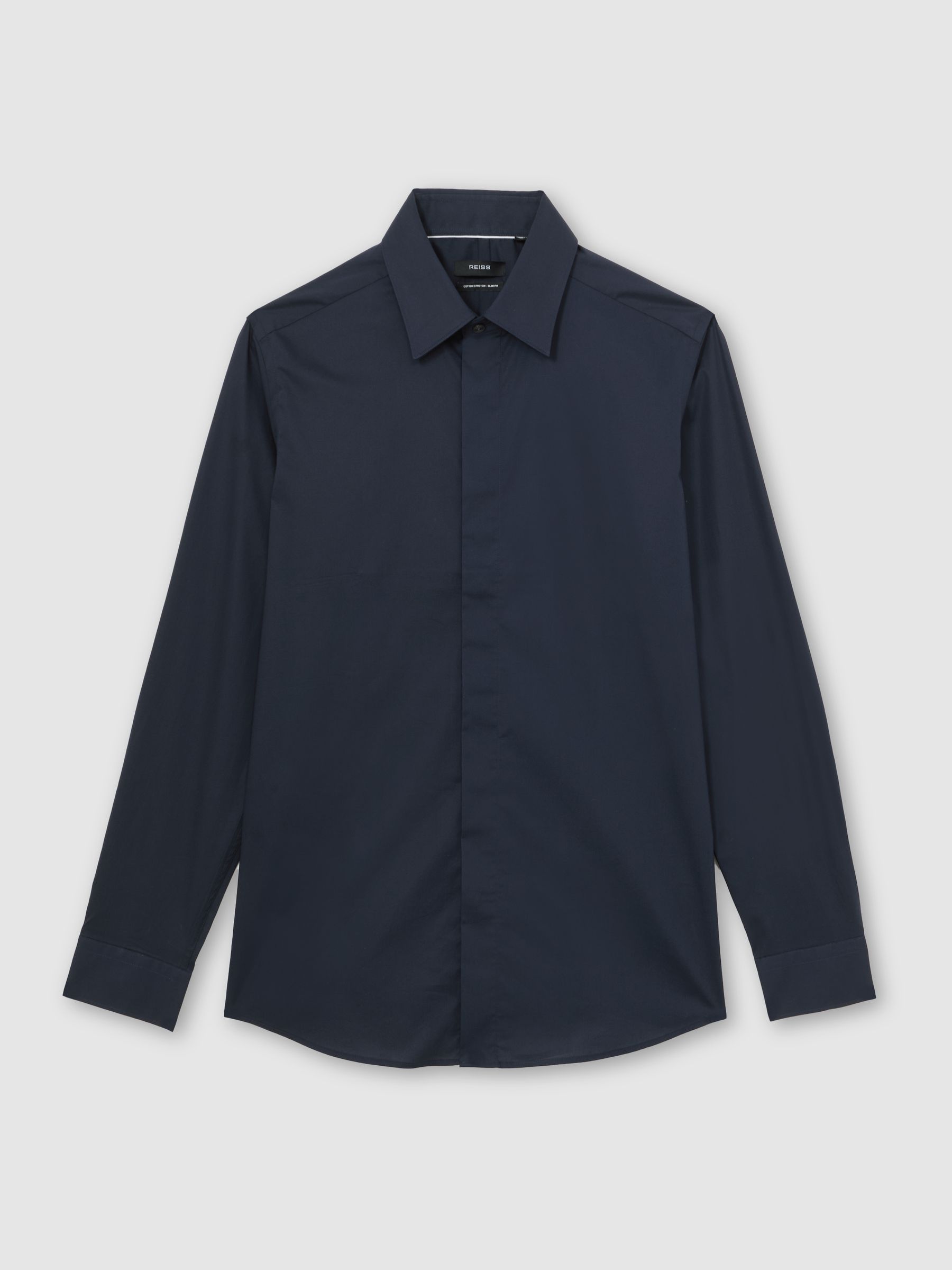 Stretch-Cotton Concealed-Placket Shirt Slim-Fit in Navy - Image 8 of 8