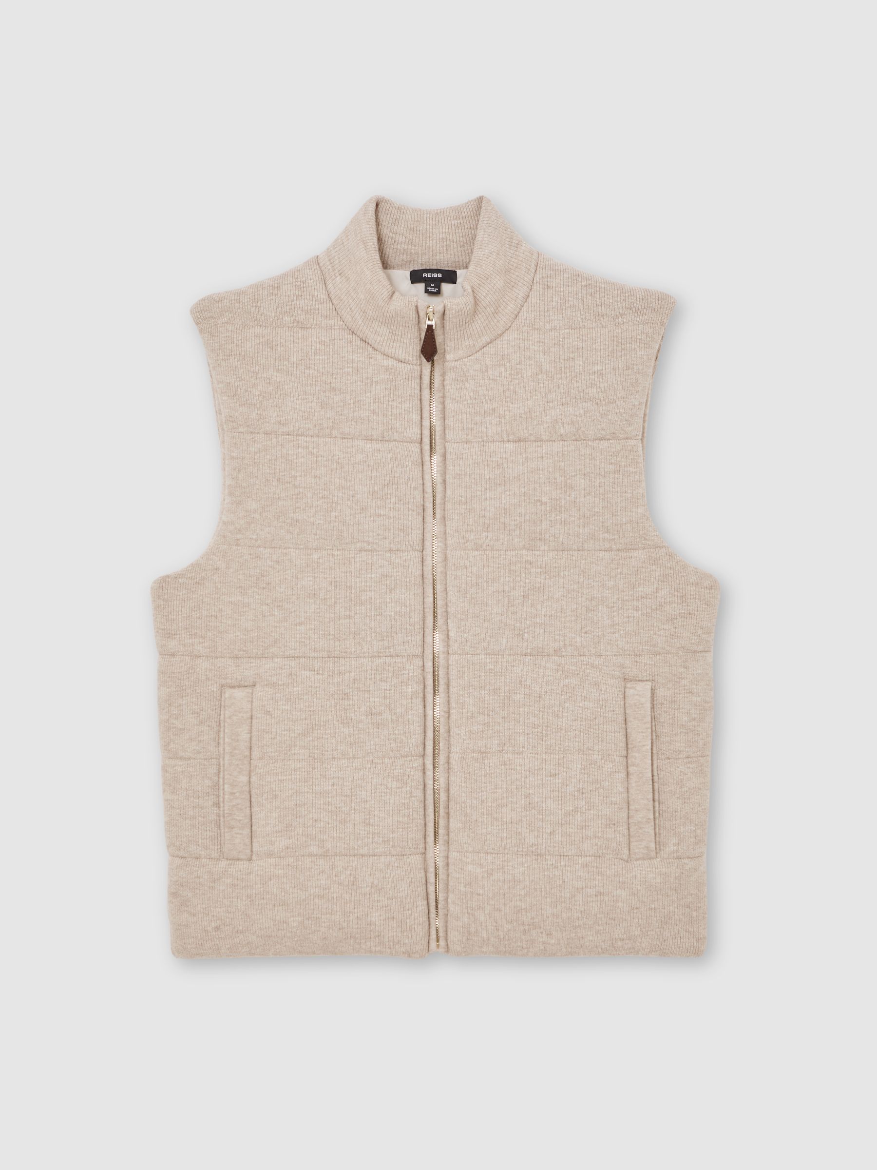 Rib-Knit Zip-Through Gilet in Oatmeal - Image 2 of 6