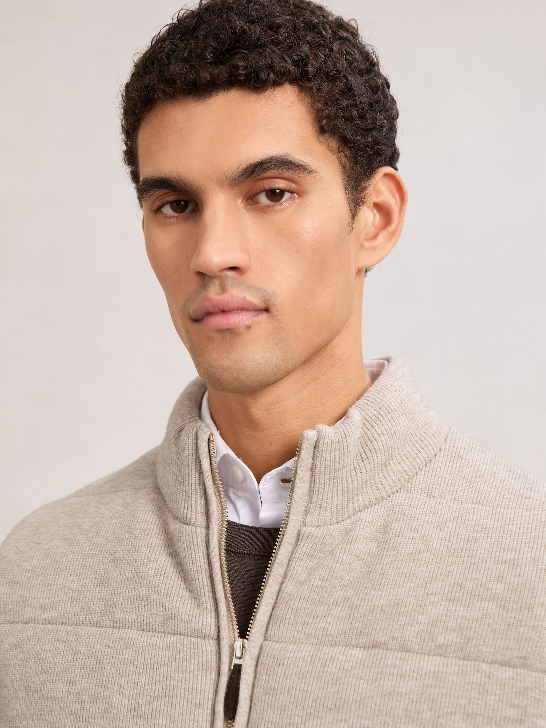 Rib-Knit Zip-Through Gilet in Oatmeal - Image 4 of 6