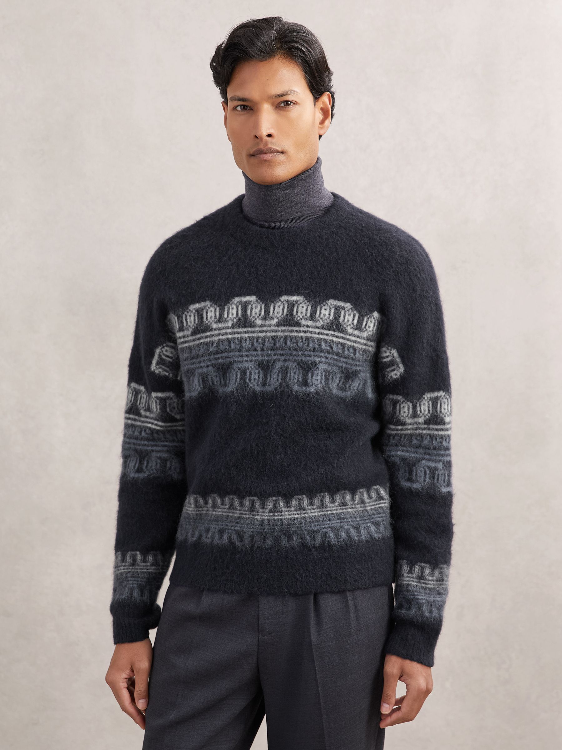 Wool-Alpaca Blend Fair Isle Jumper in Navy - Image 1 of 6