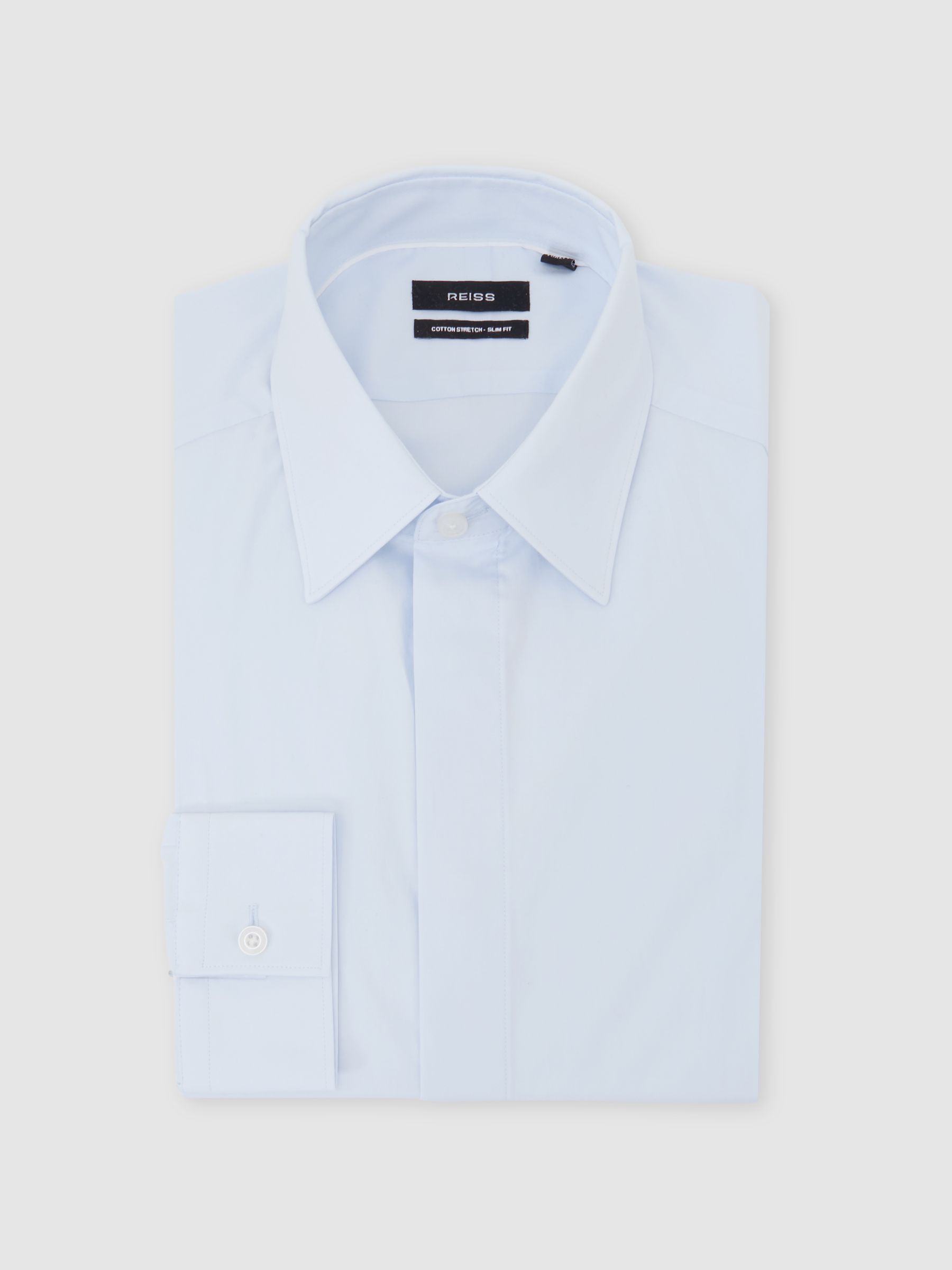 Stretch-Cotton Concealed-Placket Shirt Slim-Fit in Soft Blue
