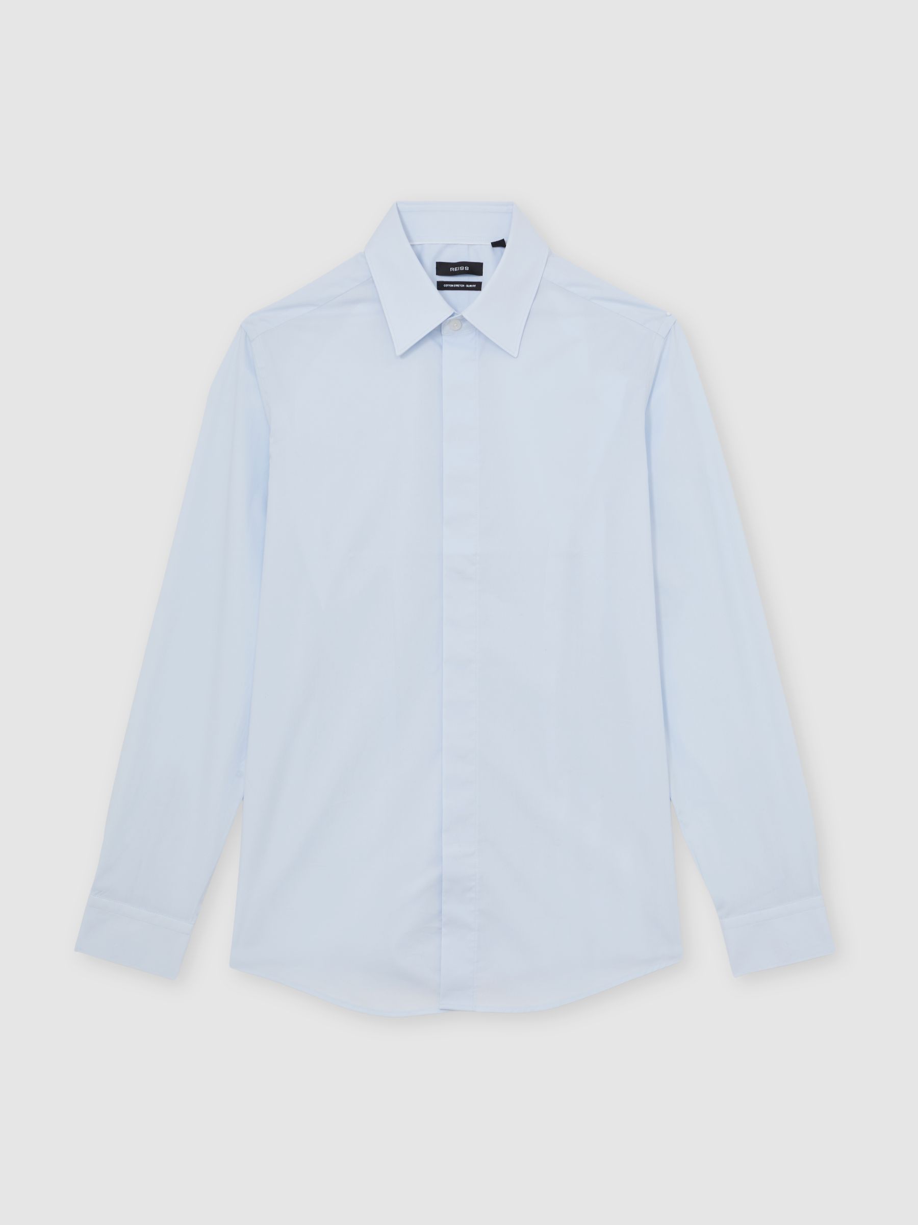 Stretch-Cotton Concealed-Placket Shirt Slim-Fit in Soft Blue - Image 8 of 8