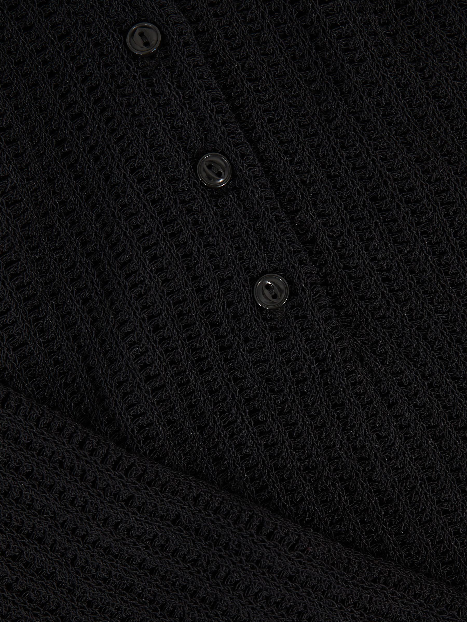 Open-Knit Long-Sleeve Polo Top in Black - image 3