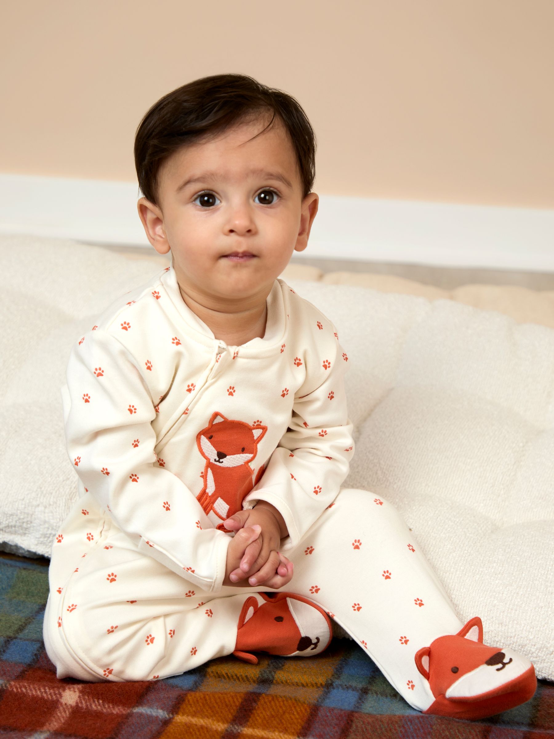 Cream Fox Appliqué Zip Sleepsuit | JoJo Maman Bébé