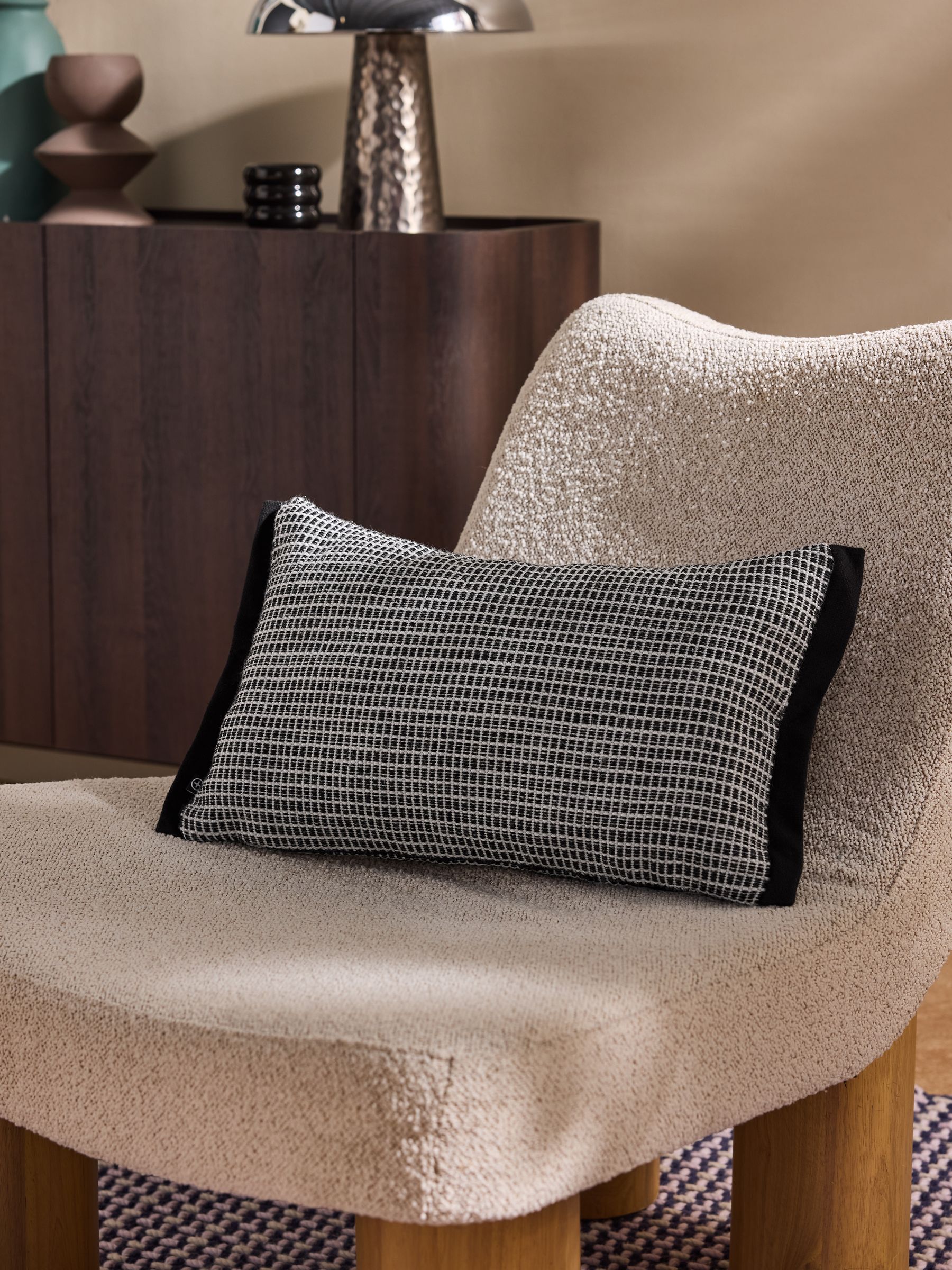 Cady Woven Textured Cushion in Black - Image 1 of 4