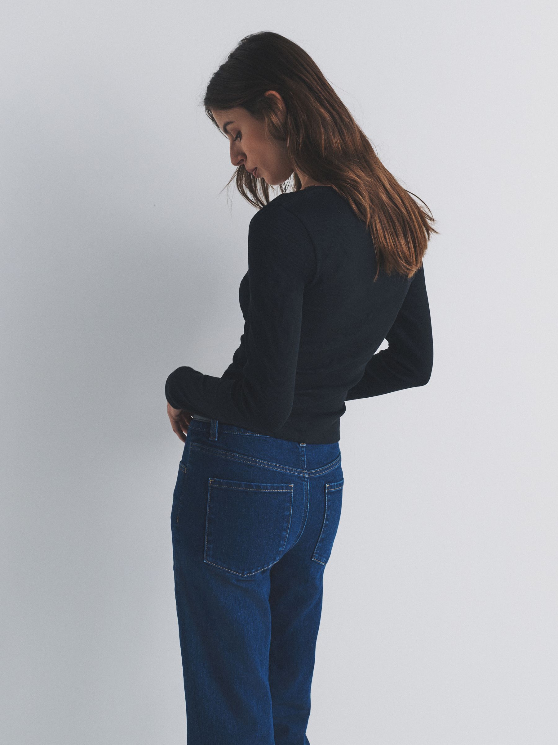 4 Pack Long Sleeve V-Neck Ribbed Lace Trim T-Shirt Black/Chocolate Brown/Taupe Brown/Cream - Image 4 of 6