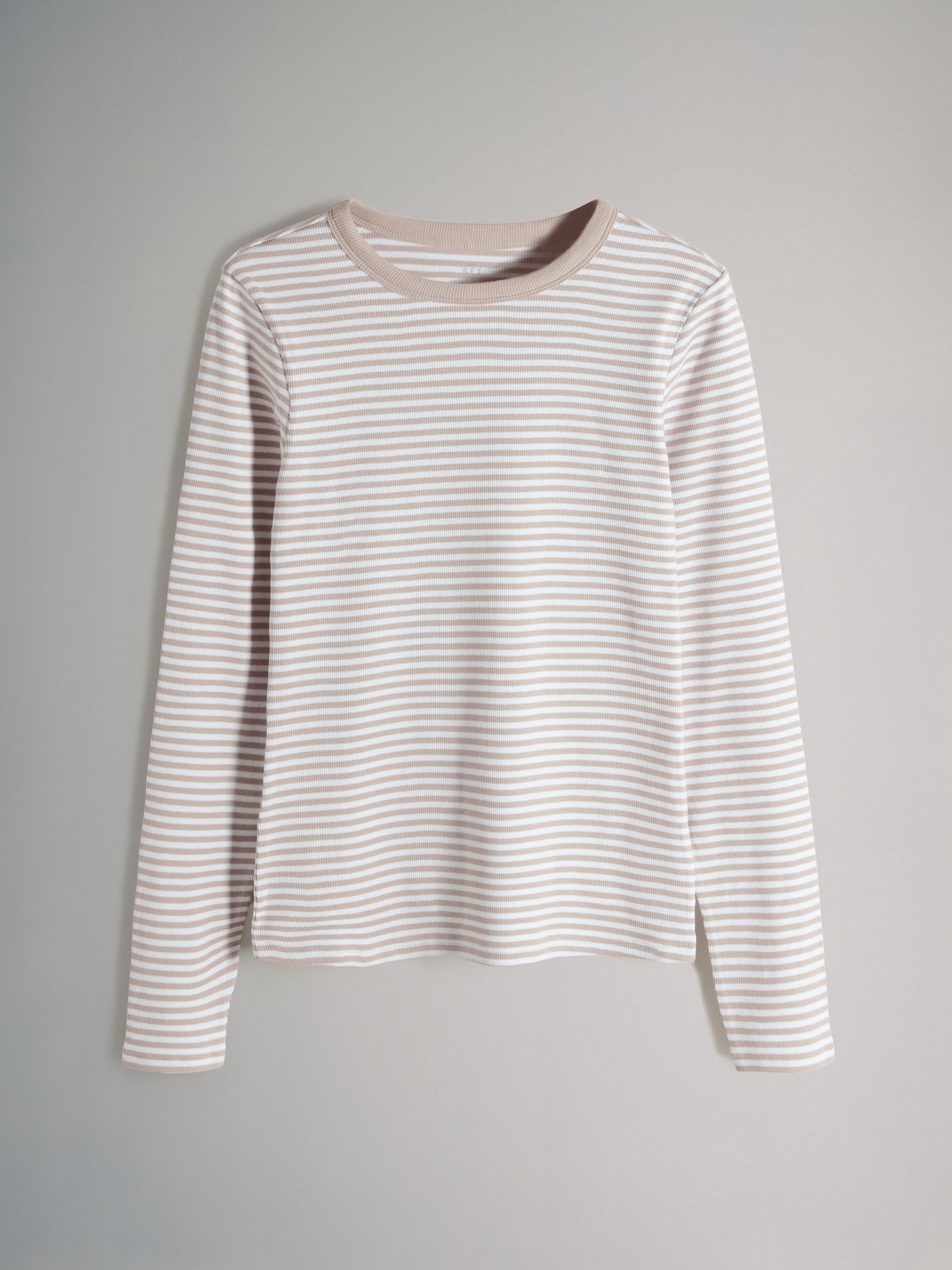 4 Pack Long Sleeve Ribbed T-Shirts Chocolate Brown/Light Blue/Stripe/White - Image 4 of 6