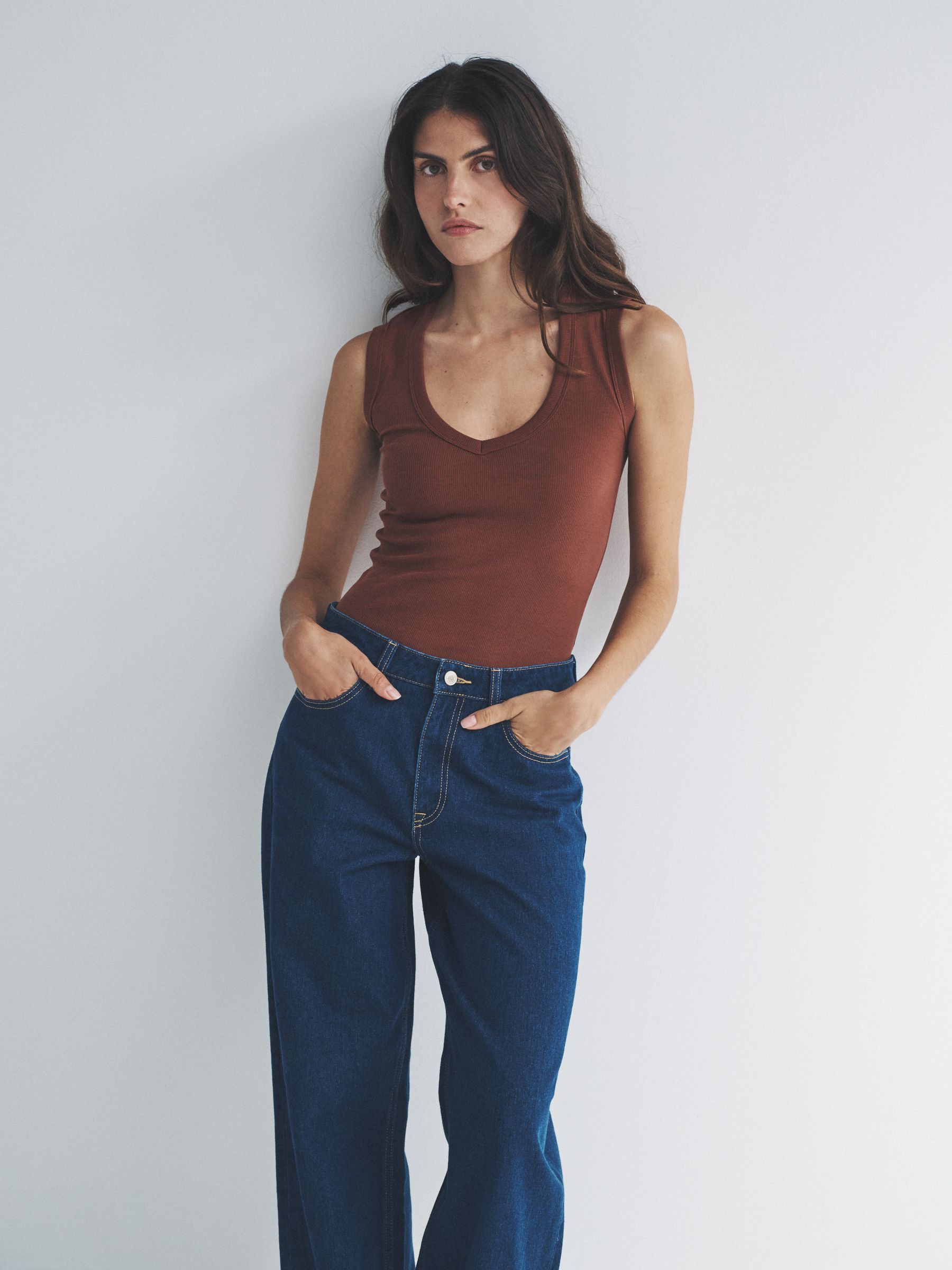 5 Pack Deep V-Neck Ribbed Vest Chocolate Brown/Pink/White - Image 5 of 6