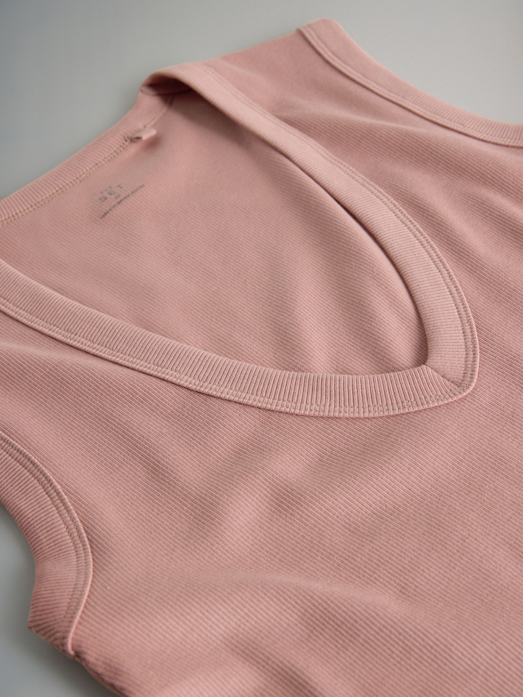 5 Pack Deep V-Neck Ribbed Vest Chocolate Brown/Pink/White - Image 6 of 6