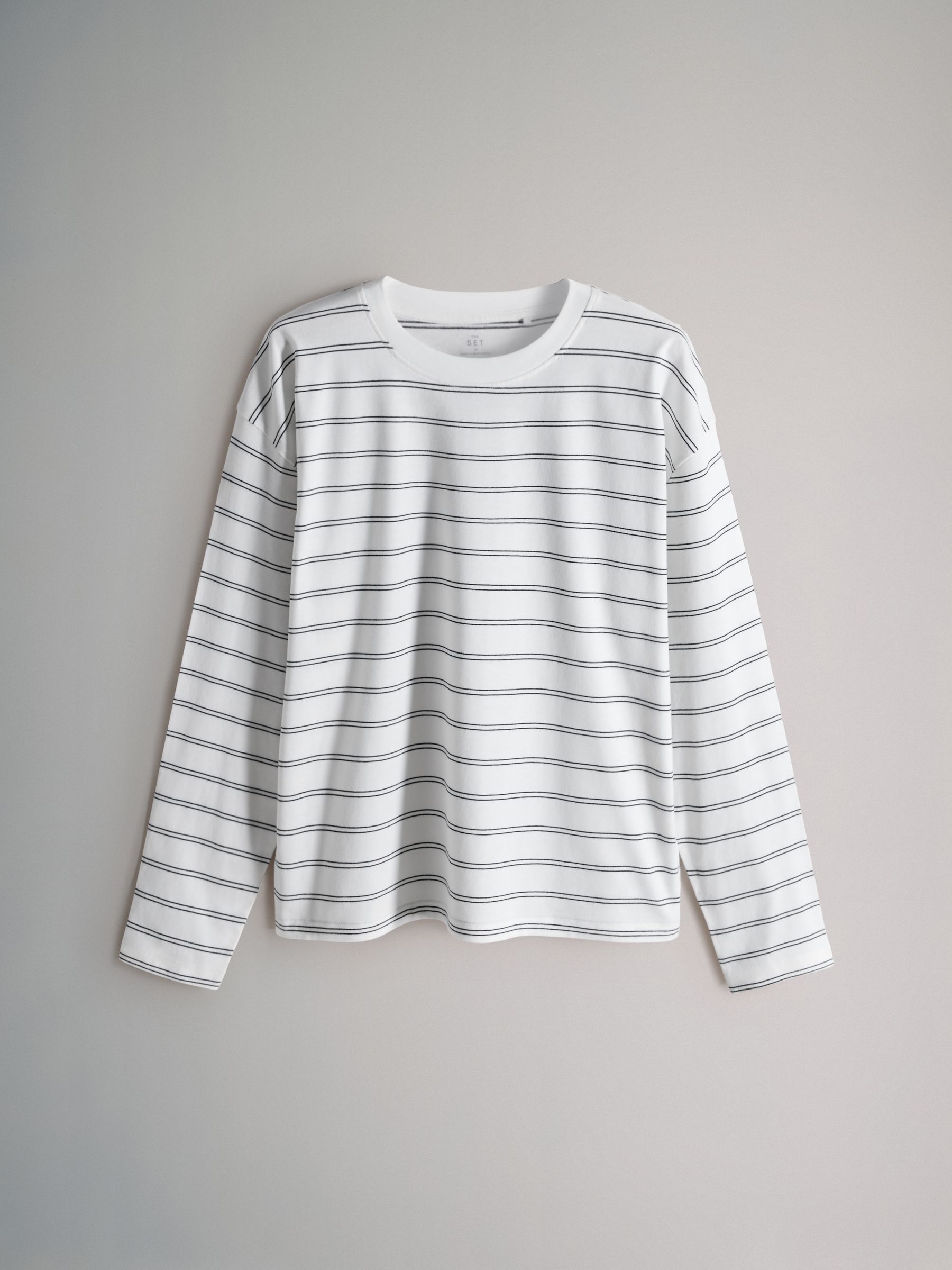 4 Pack 100% Cotton Relaxed Long Sleeve T-Shirts Black/Grey/White/Stripe Relaxed Fit - Image 3 of 6