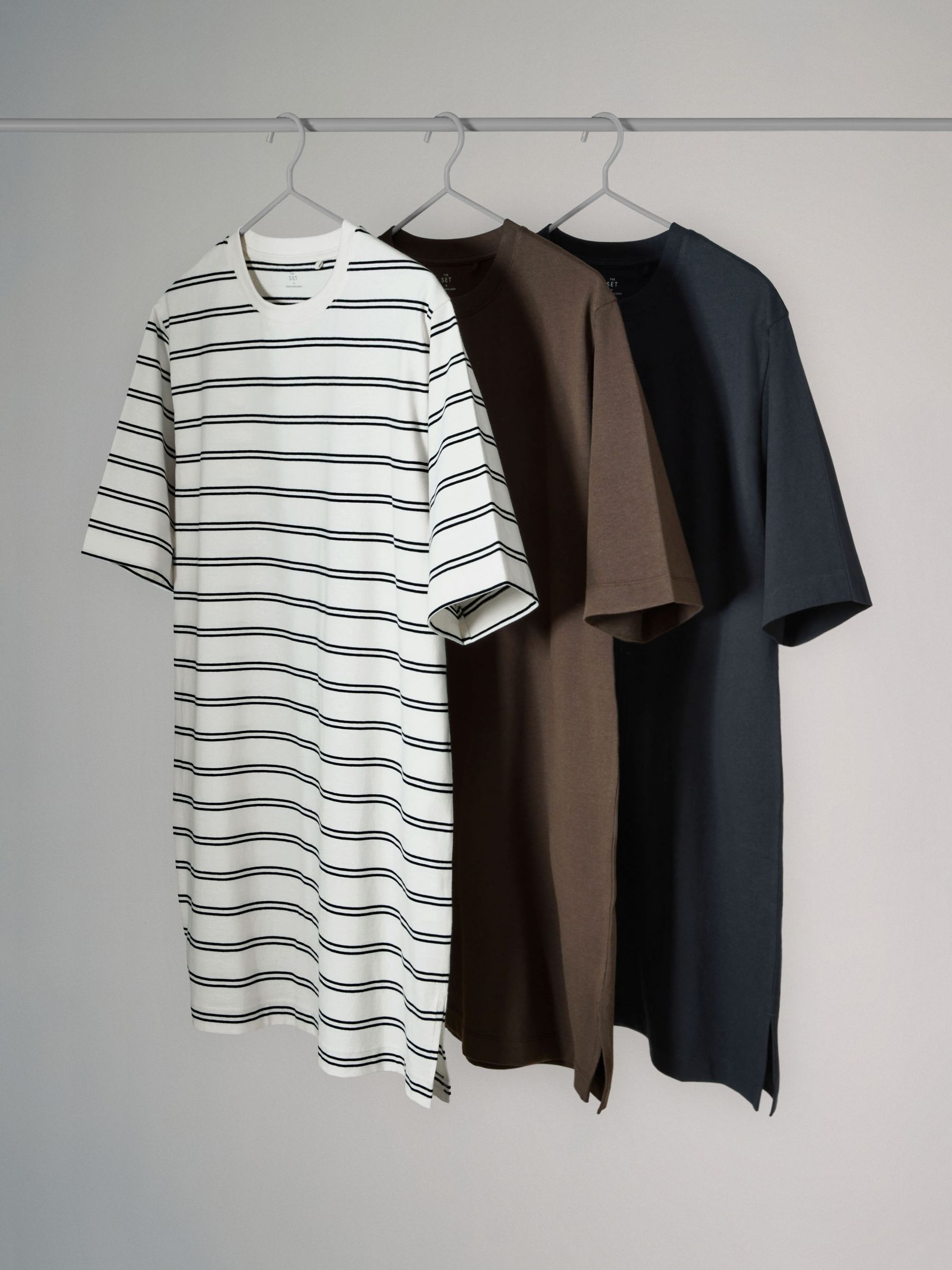 3 Pack Short Sleeve T-Shirt Dresses Black/Chocolate Brown/Stripe - Image 1 of 3