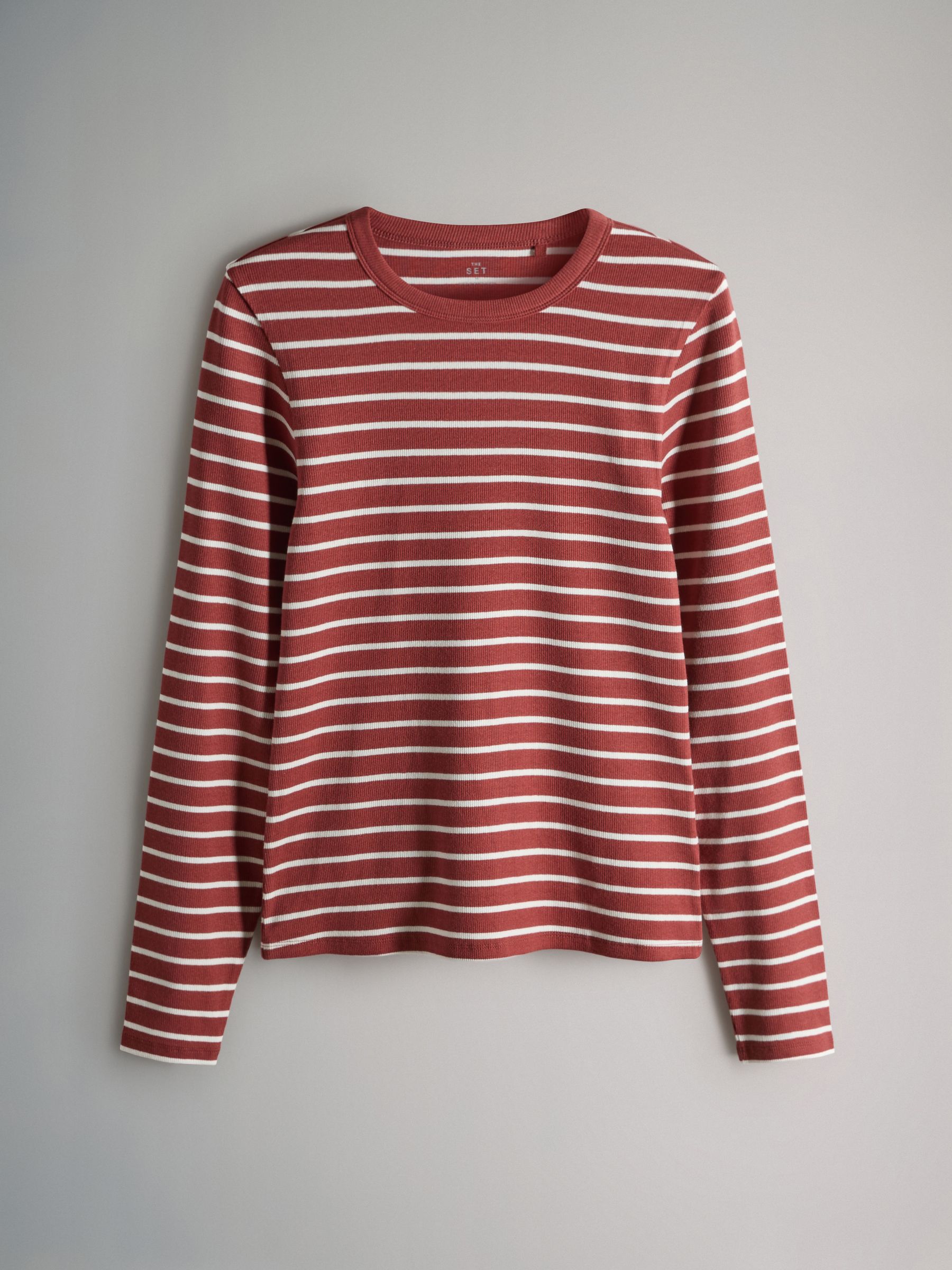 Brown/Pink/White/Stripe 5 Pack Ribbed Long Sleeve T-Shirts - Image 5 of 6
