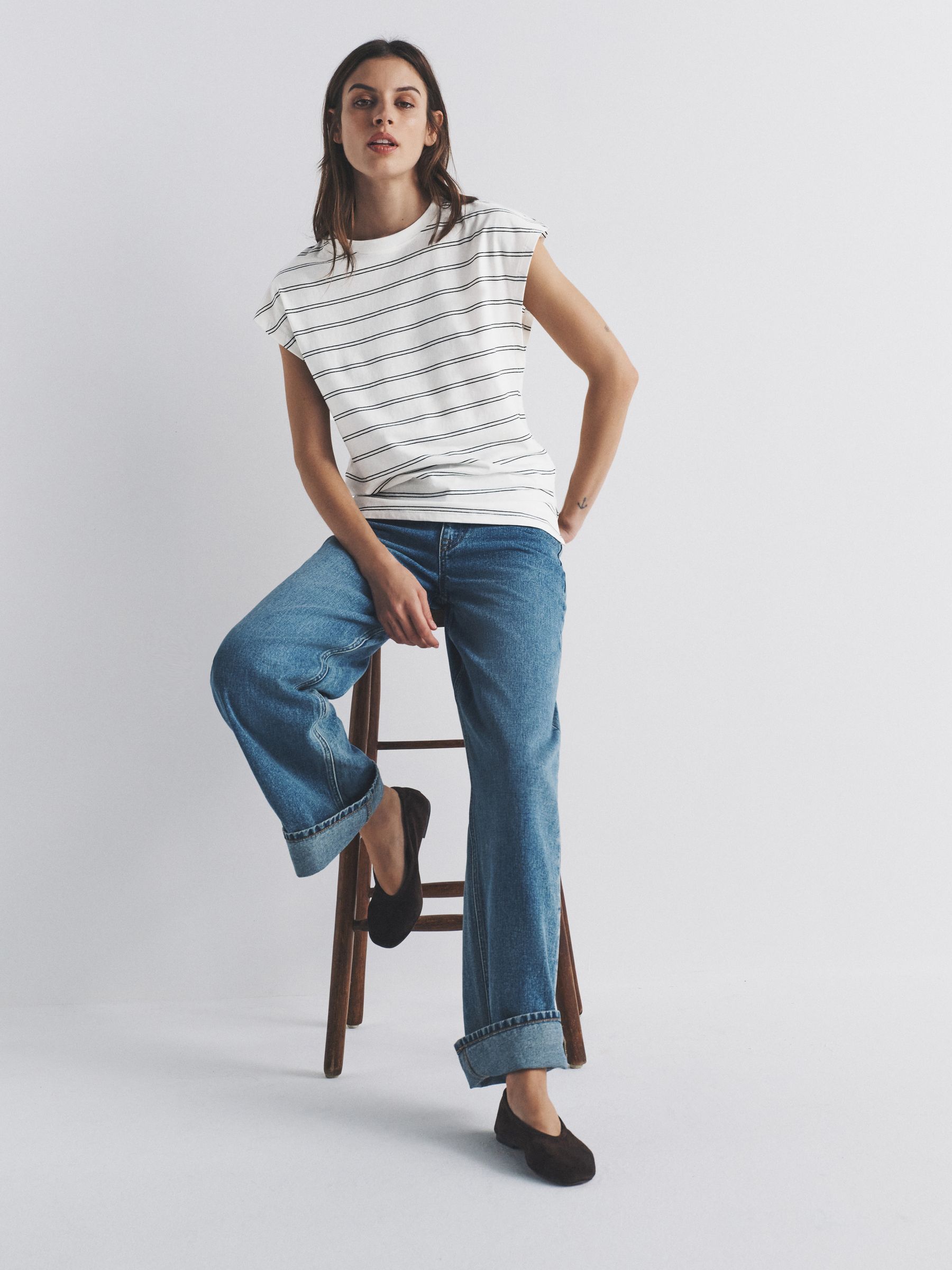 4 Pack Grown On Sleeve T-Shirt Black/Brown/White/Stripe - Image 1 of 6