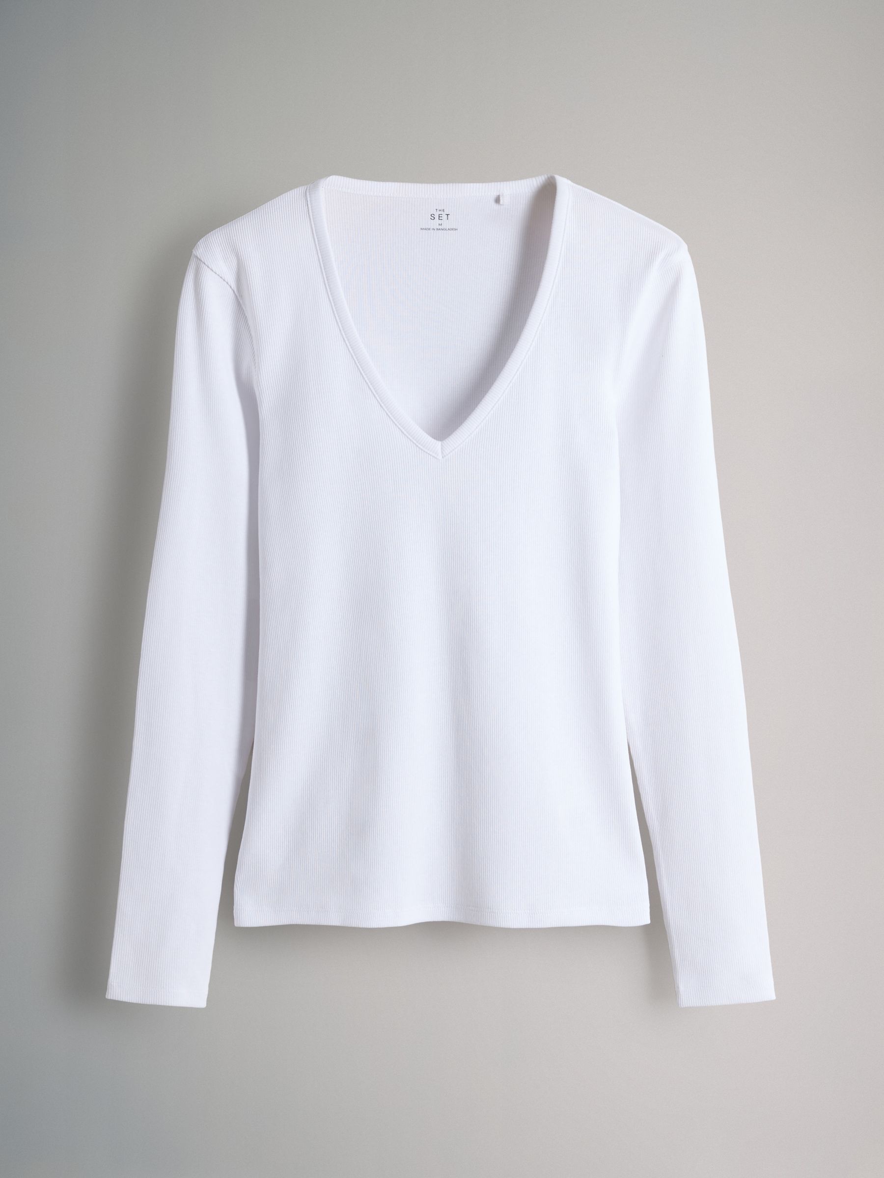 4 Pack V-Neck Ribbed Long Sleeve T-Shirts Navy/Blue/Light Blue/White - Image 2 of 6