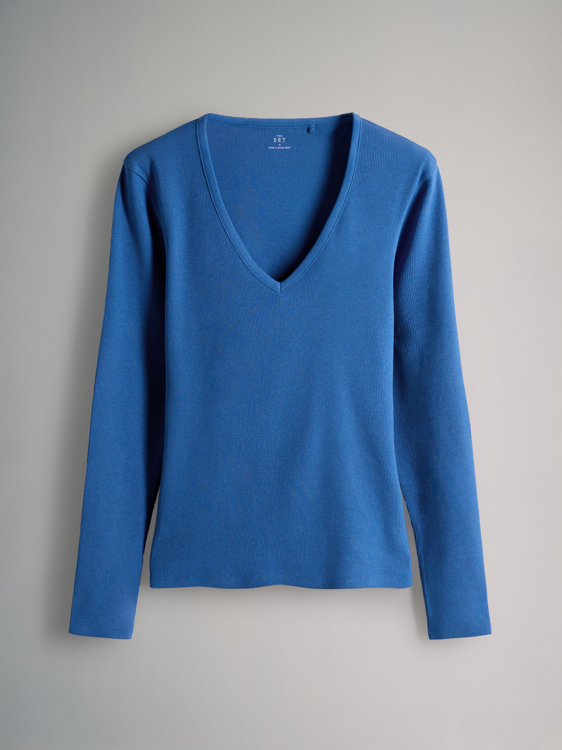 4 Pack V-Neck Ribbed Long Sleeve T-Shirts Navy/Blue/Light Blue/White - Image 3 of 6