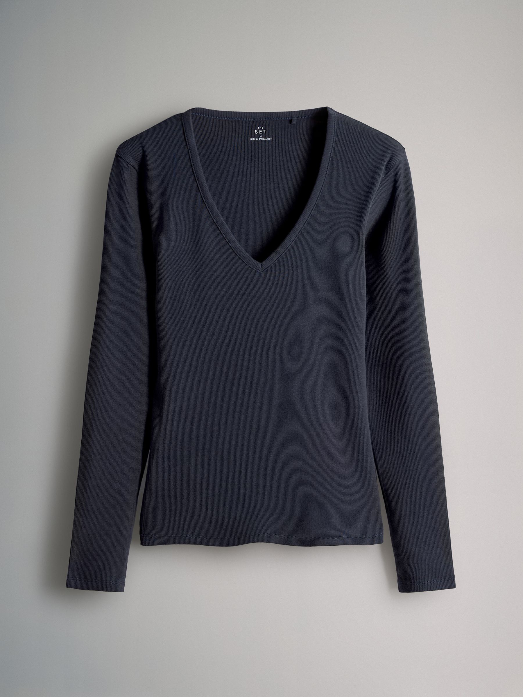 4 Pack V-Neck Ribbed Long Sleeve T-Shirts Navy/Blue/Light Blue/White - Image 4 of 6