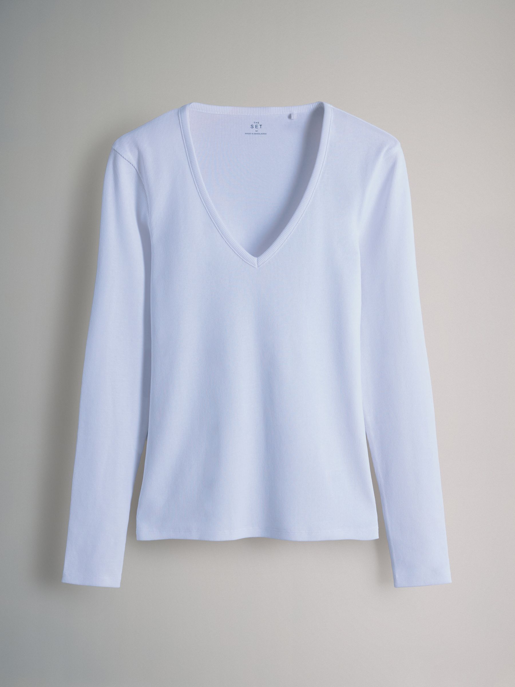 4 Pack V-Neck Ribbed Long Sleeve T-Shirts Navy/Blue/Light Blue/White - Image 5 of 6