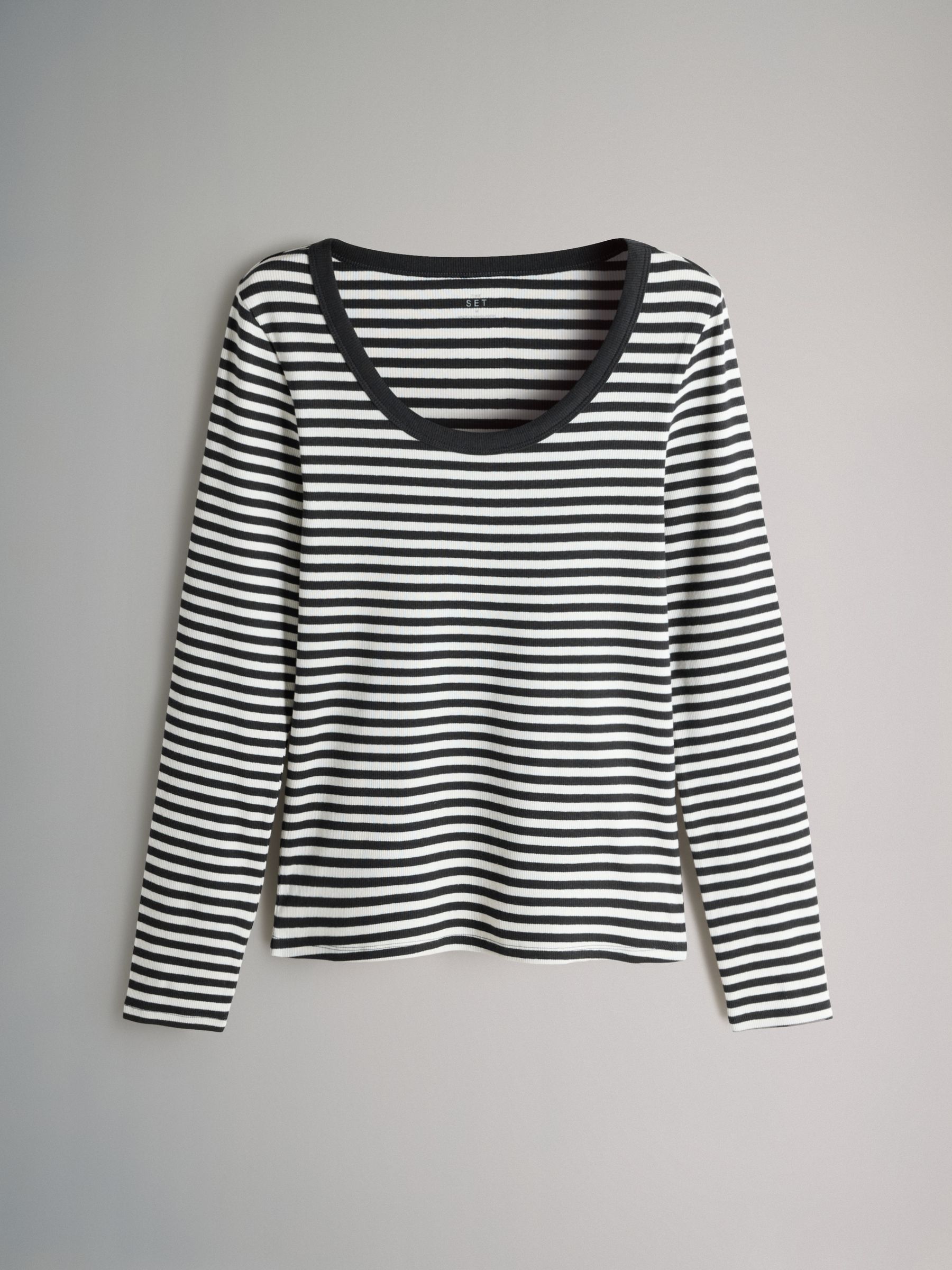 Navy/Light Blue/Stripe/White 4 Pack Scoop Neck Long Sleeve Ribbed T-Shirts - Image 2 of 6