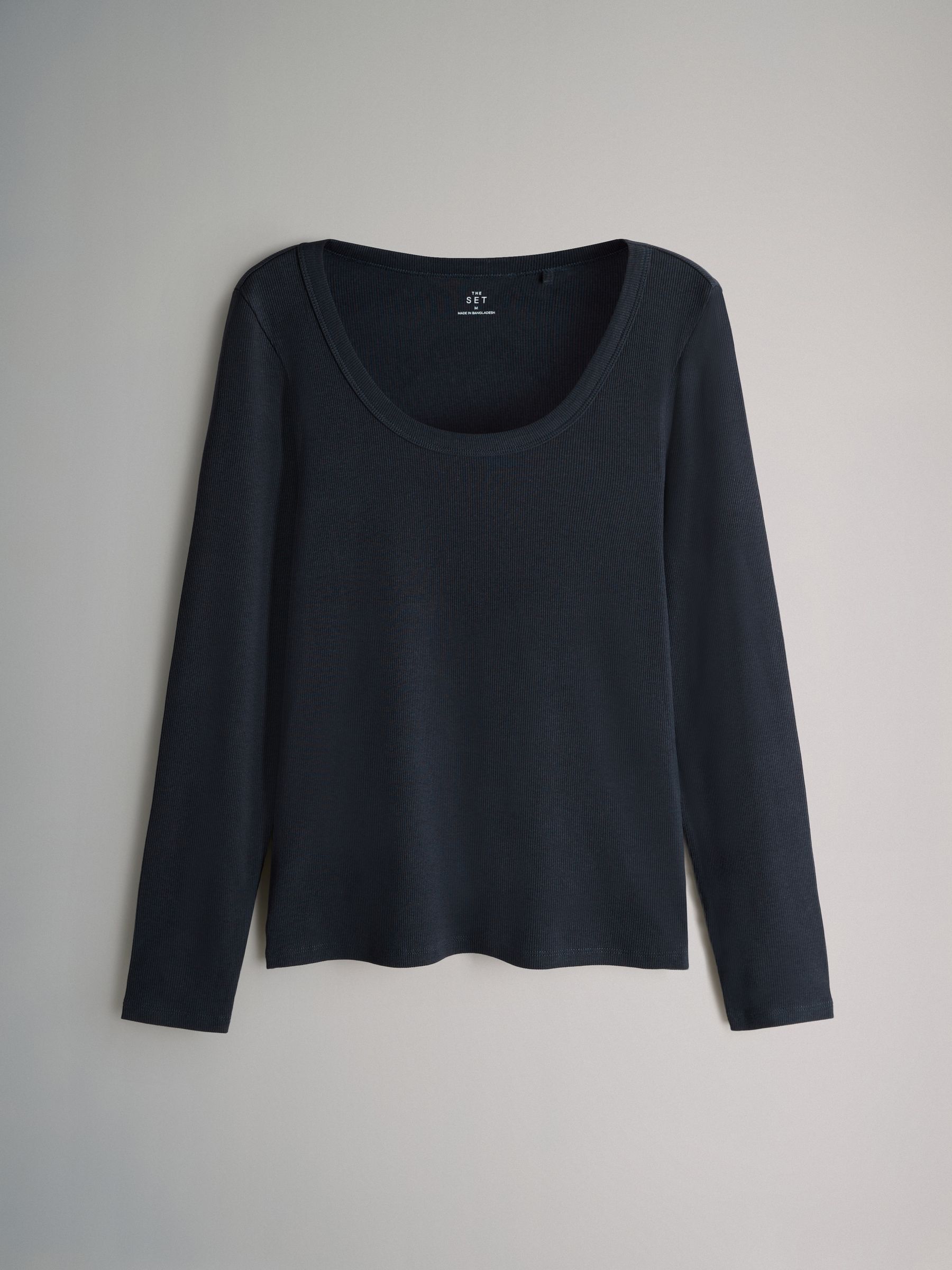 Navy/Light Blue/Stripe/White 4 Pack Scoop Neck Long Sleeve Ribbed T-Shirts - Image 4 of 6