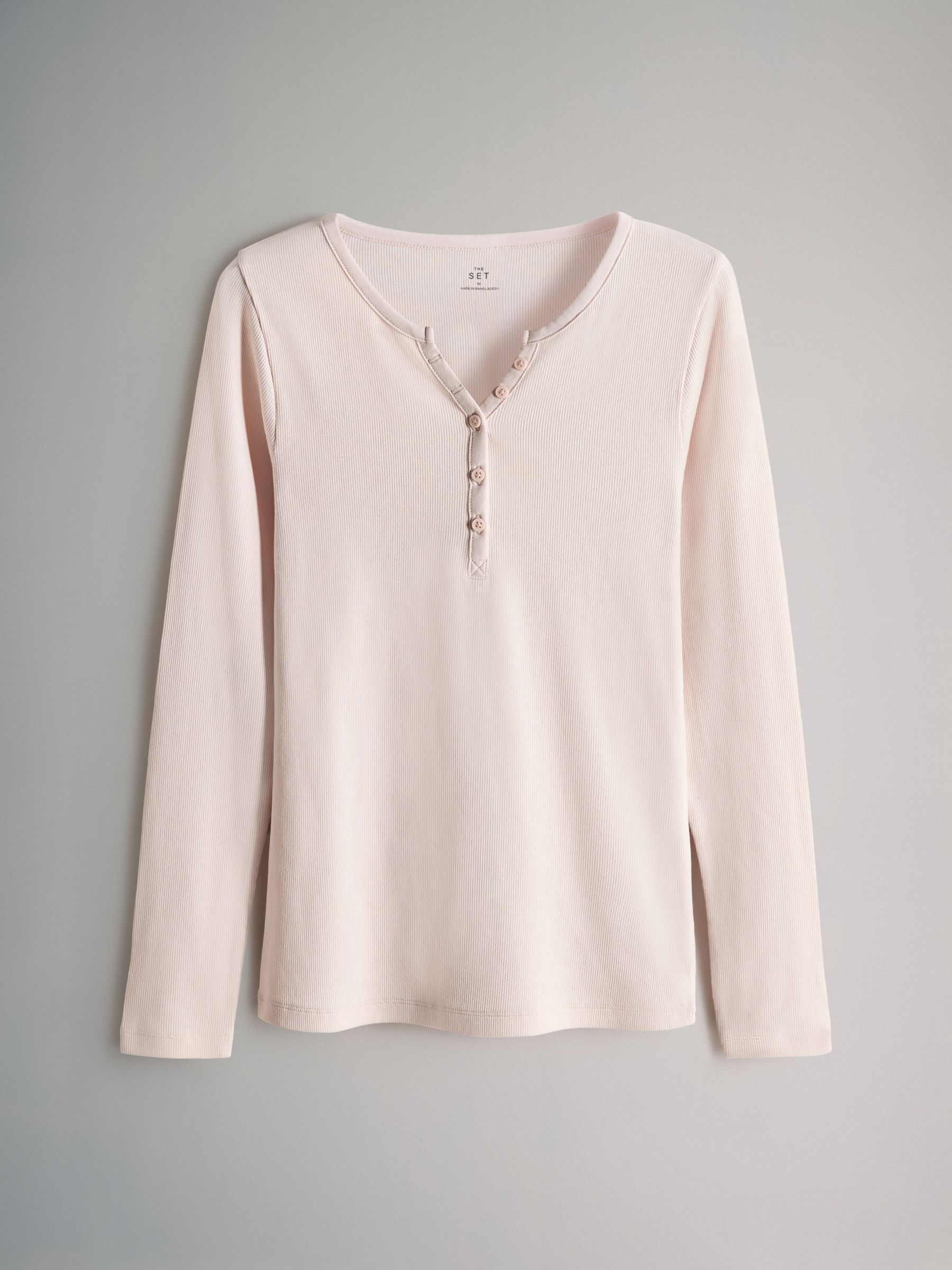 4 Pack Ribbed Henley Long Sleeve T-Shirts Berry/Stripe/Pink/White - Image 3 of 6