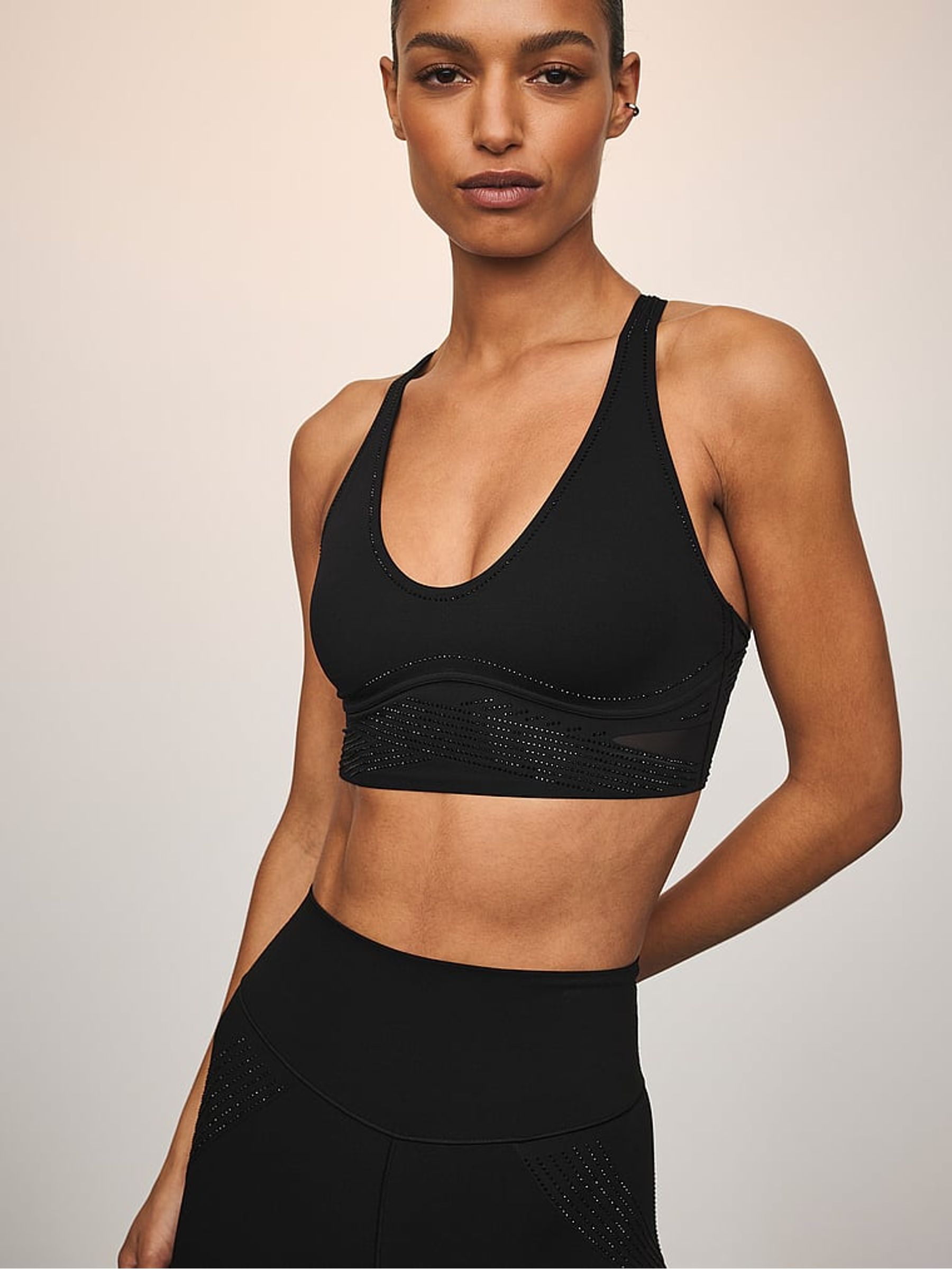 Black Elevate™ Diamanté Flex Contours Plunge Low Support Sports Bra - Image 3 of 4