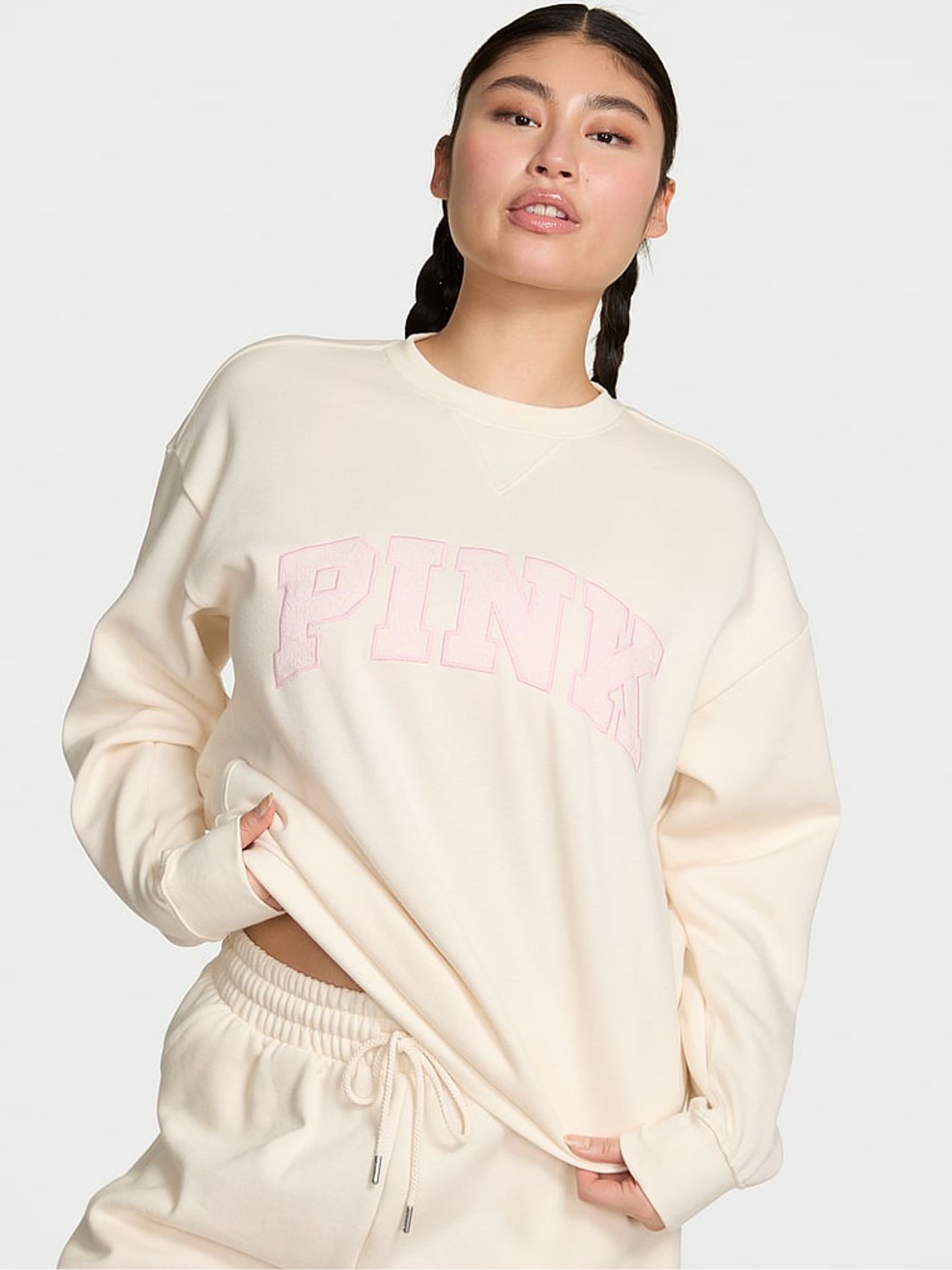 White and Pink Fleece Sweatshirt - Image 1 of 2
