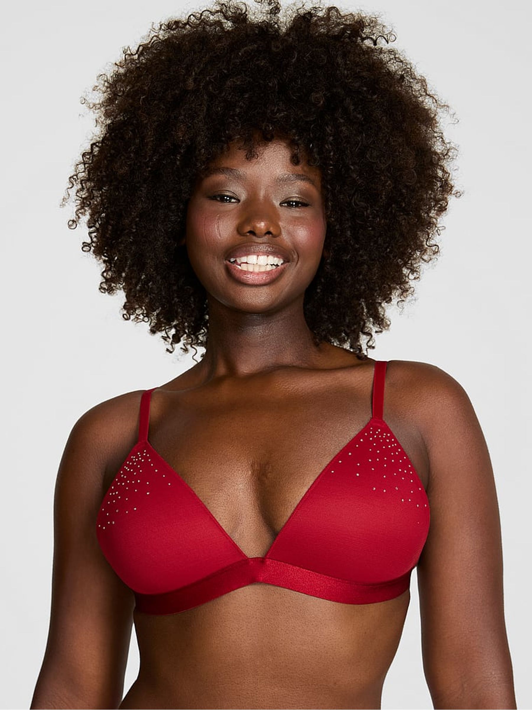 Red Lacquer Push Up Mesh Diamonte Bralette - Image 1 of 3