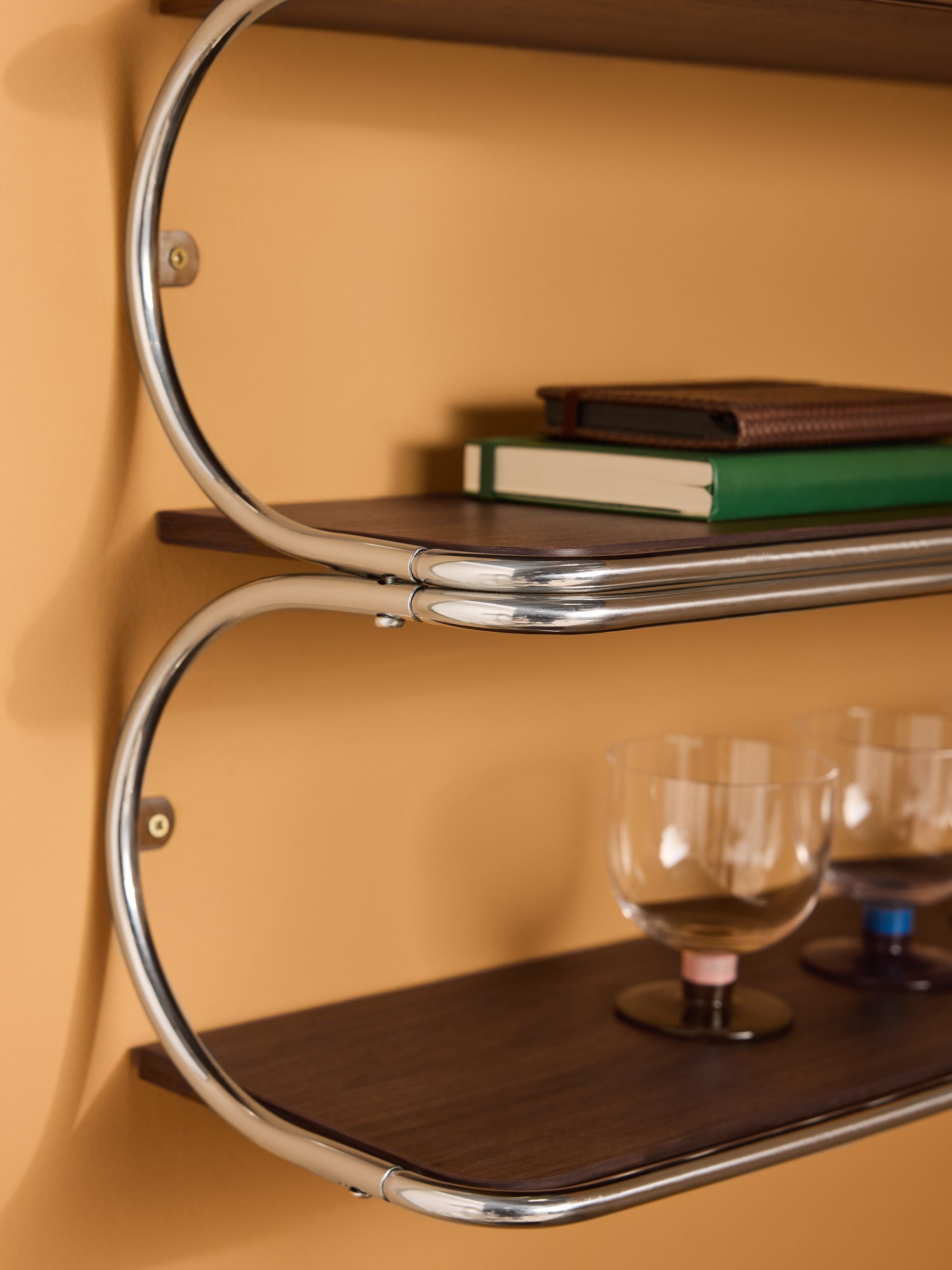 Piper Wall Shelf in Chrome and Dark Wood Effect - Image 2 of 5 Piper Wall Shelf in Chrome and Dark Wood Effect - Image 2 of 5