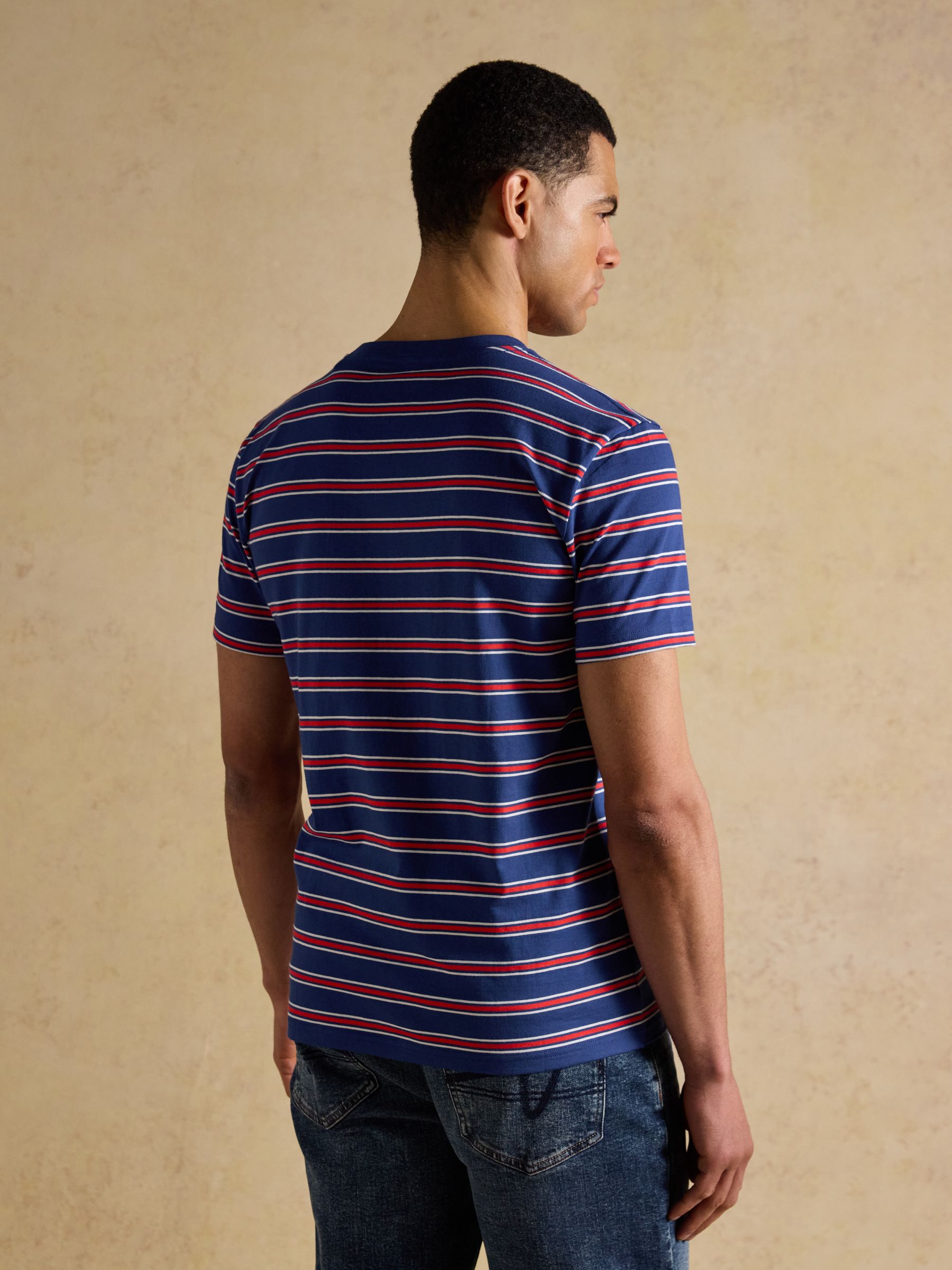 Navy & Red Stripe Classic Fit Cotton T-Shirt - Image 2 of 6