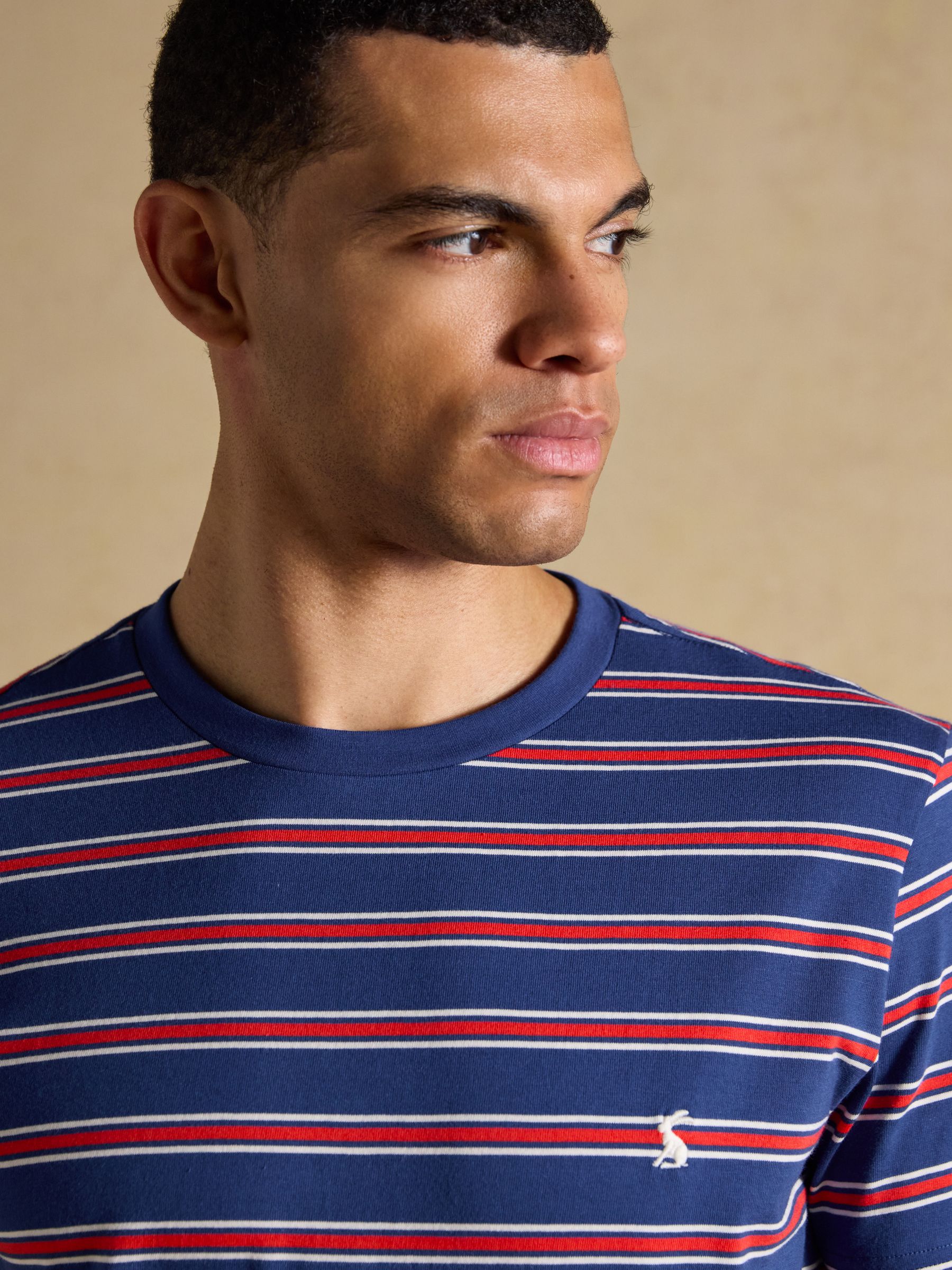 Navy & Red Stripe Classic Fit Cotton T-Shirt - Image 3 of 6