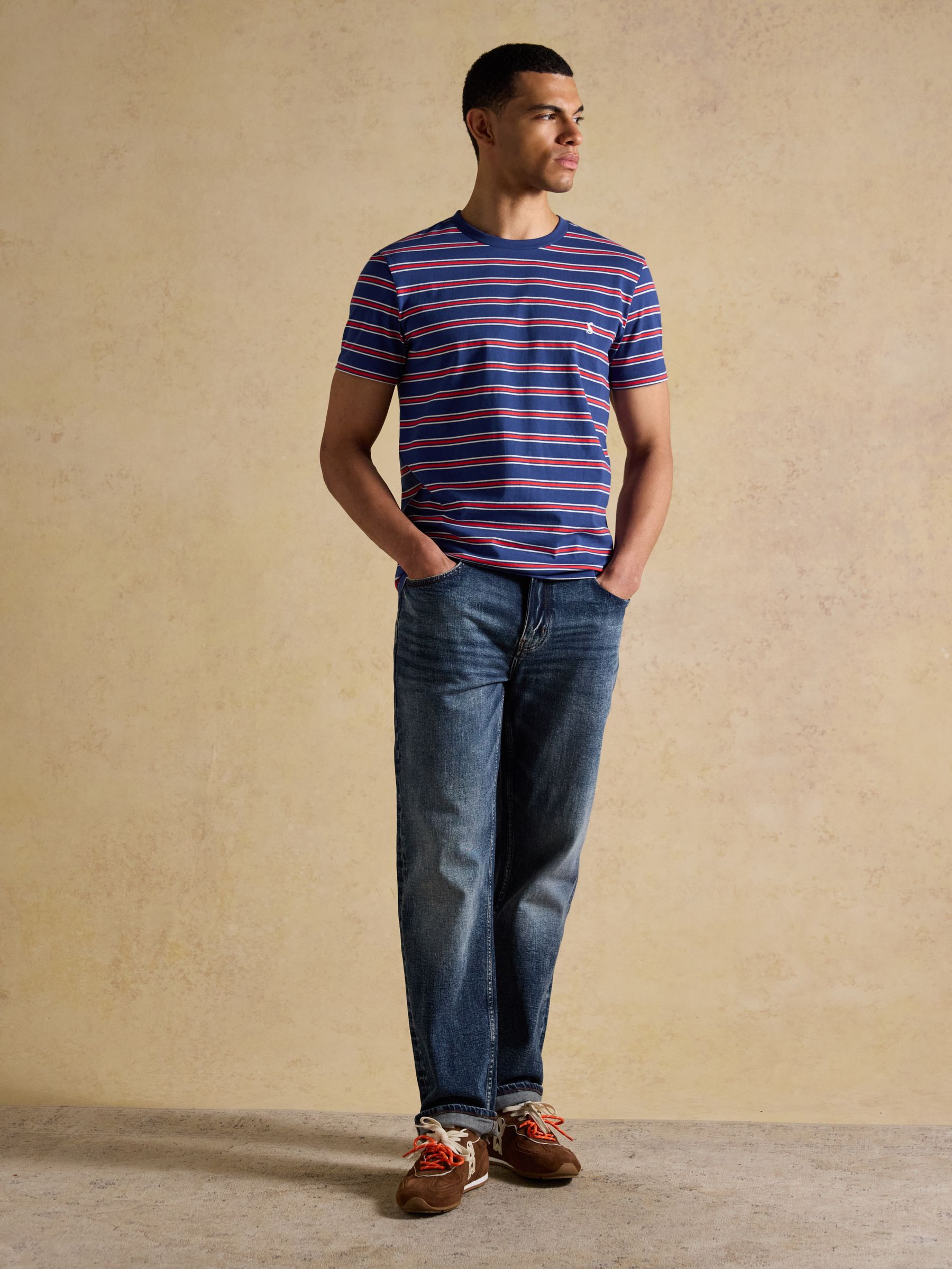 Navy & Red Stripe Classic Fit Cotton T-Shirt - Image 4 of 6