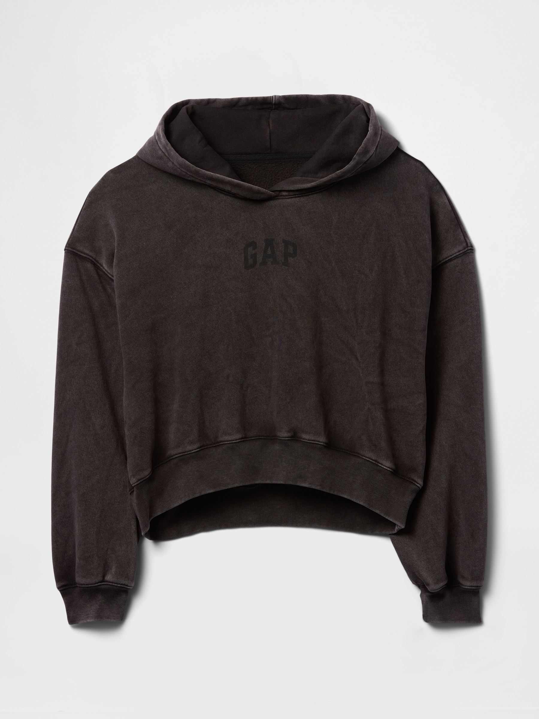 Black Vintage Soft Fleece-Lined Cropped Logo Hoodie - Image 4 of 5