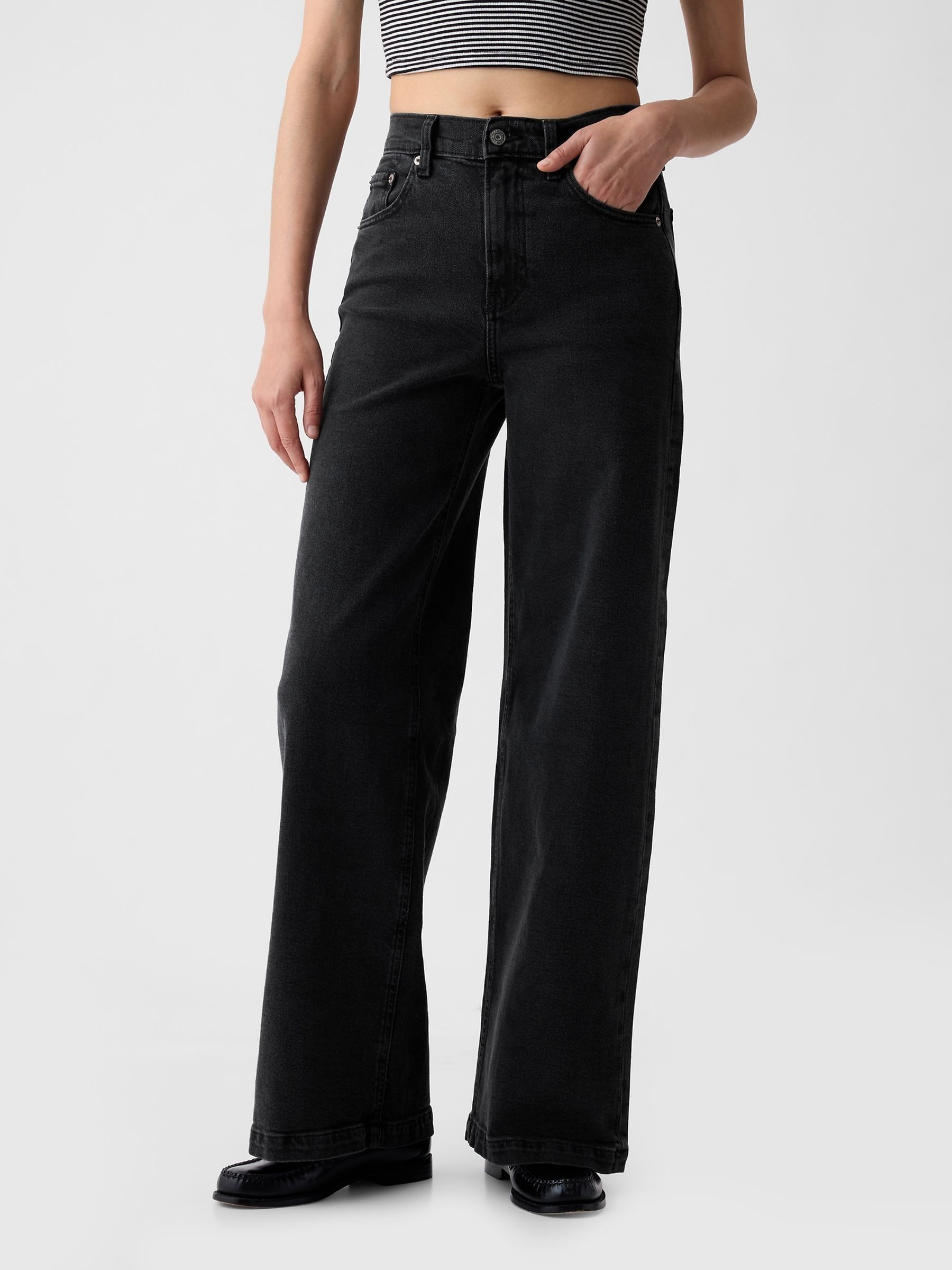 Black High Rise Stride Wide-Leg Jeans - Image 6 of 10