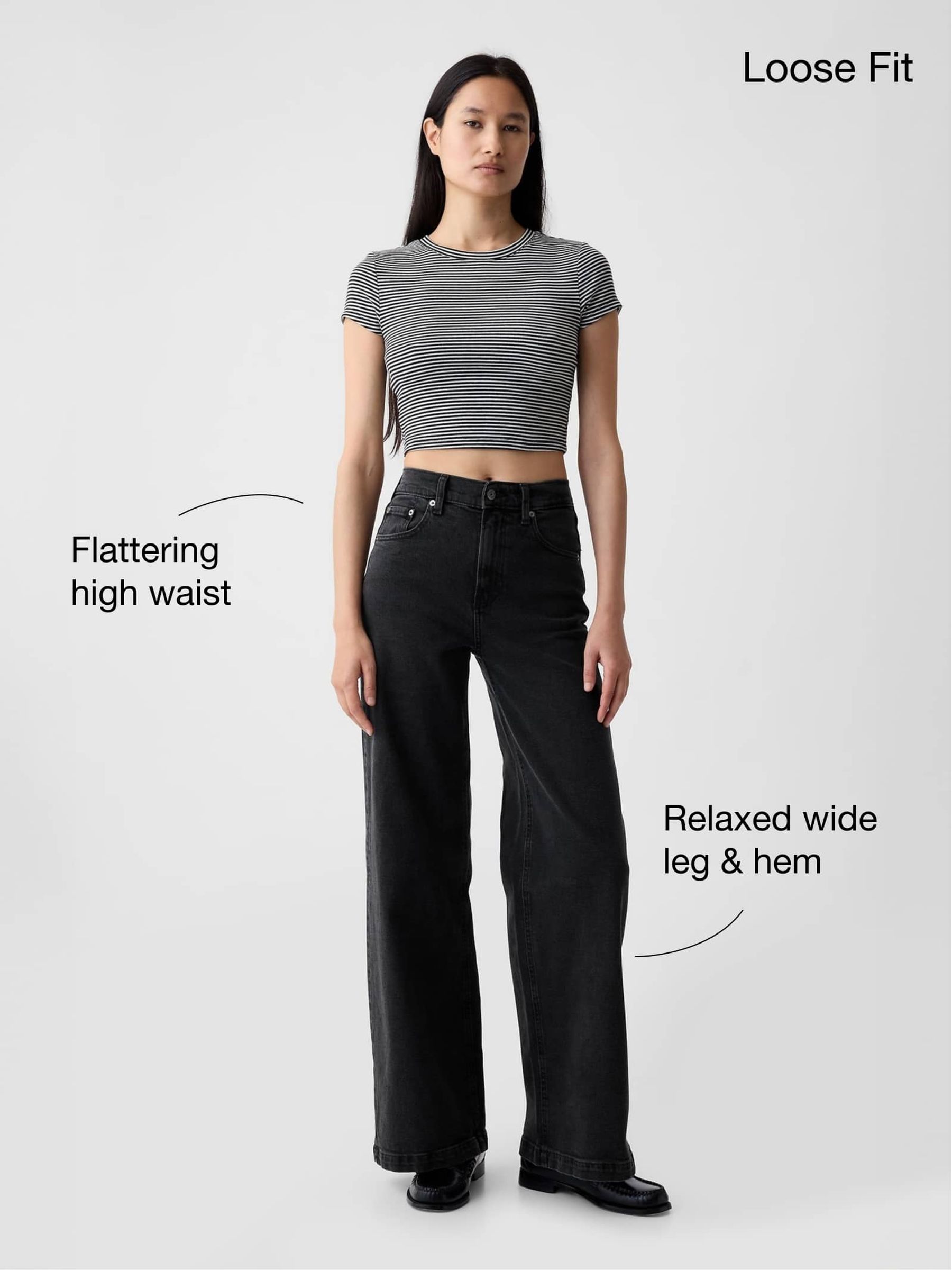 Black High Waisted Stride Wide Leg Jeans | Gap