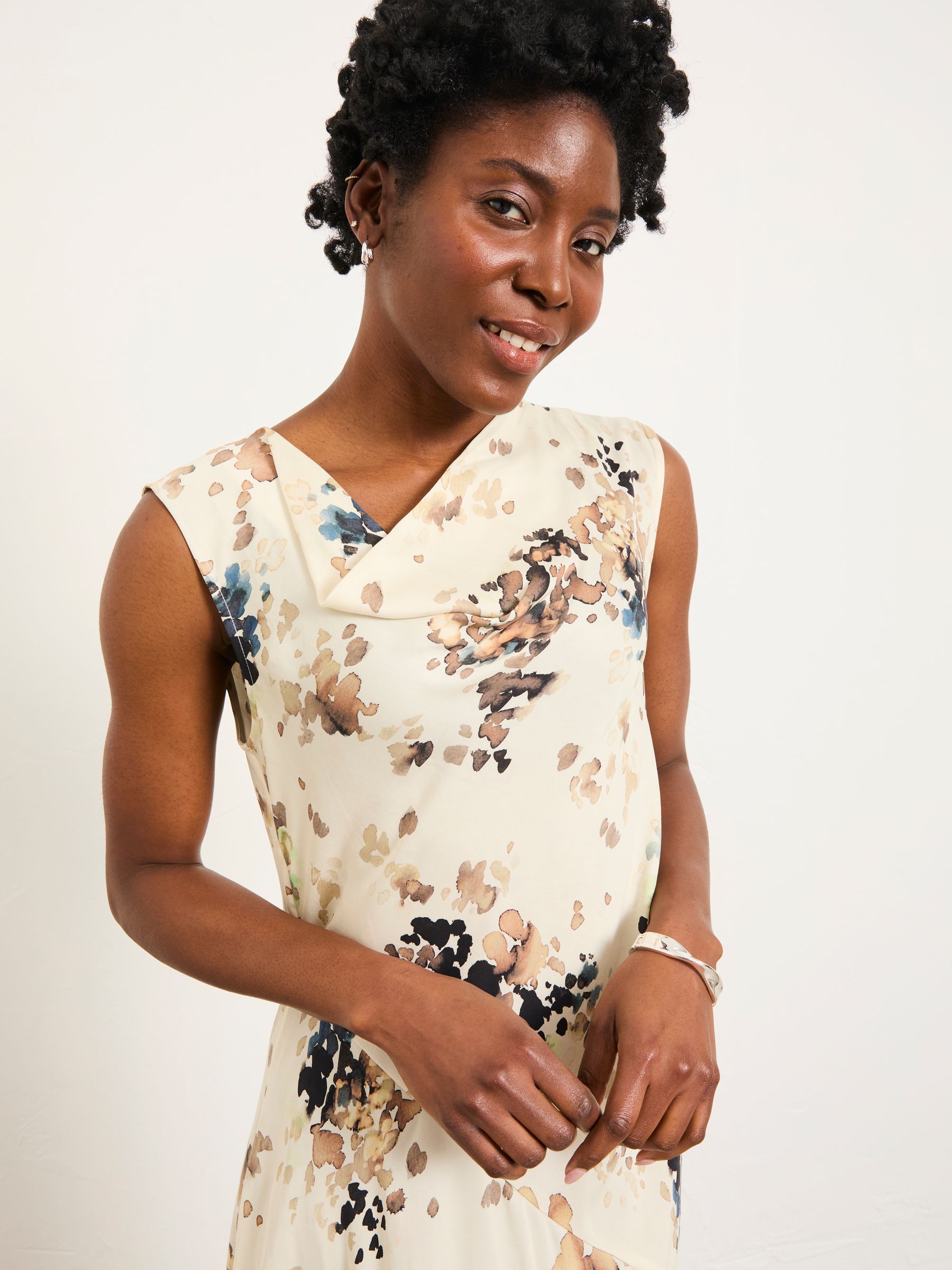 a line dress near me FLORAL PRINT STRAPLESS TEA LENGTH A-LINE DRESS BY ANDREA & LEO COUTURE  A1406 – Bridal Hive main image 0