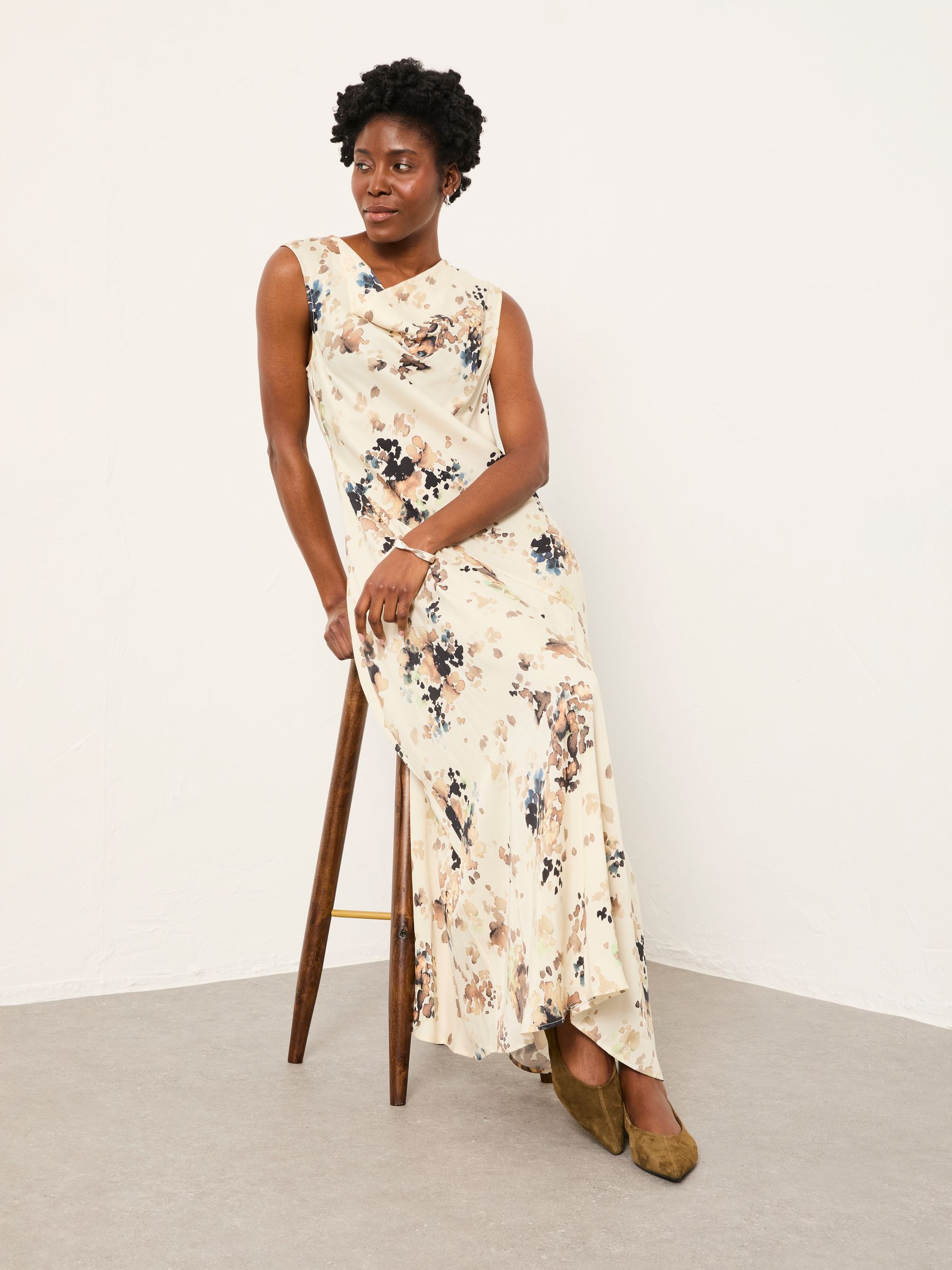 Liza Ivory Floral Cowl Neck Dress - Image 4 of 5