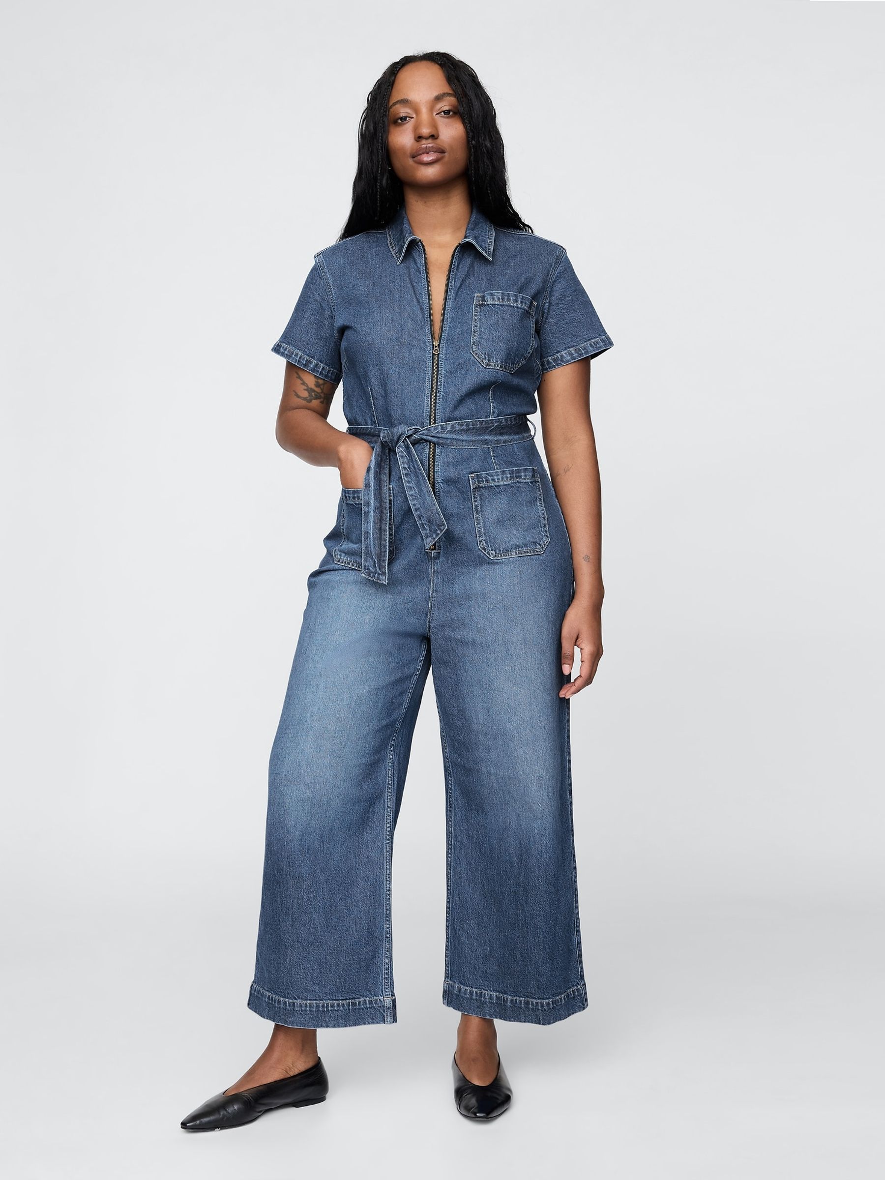 Blue Belted Denim Jumpsuit - Image 4 of 5