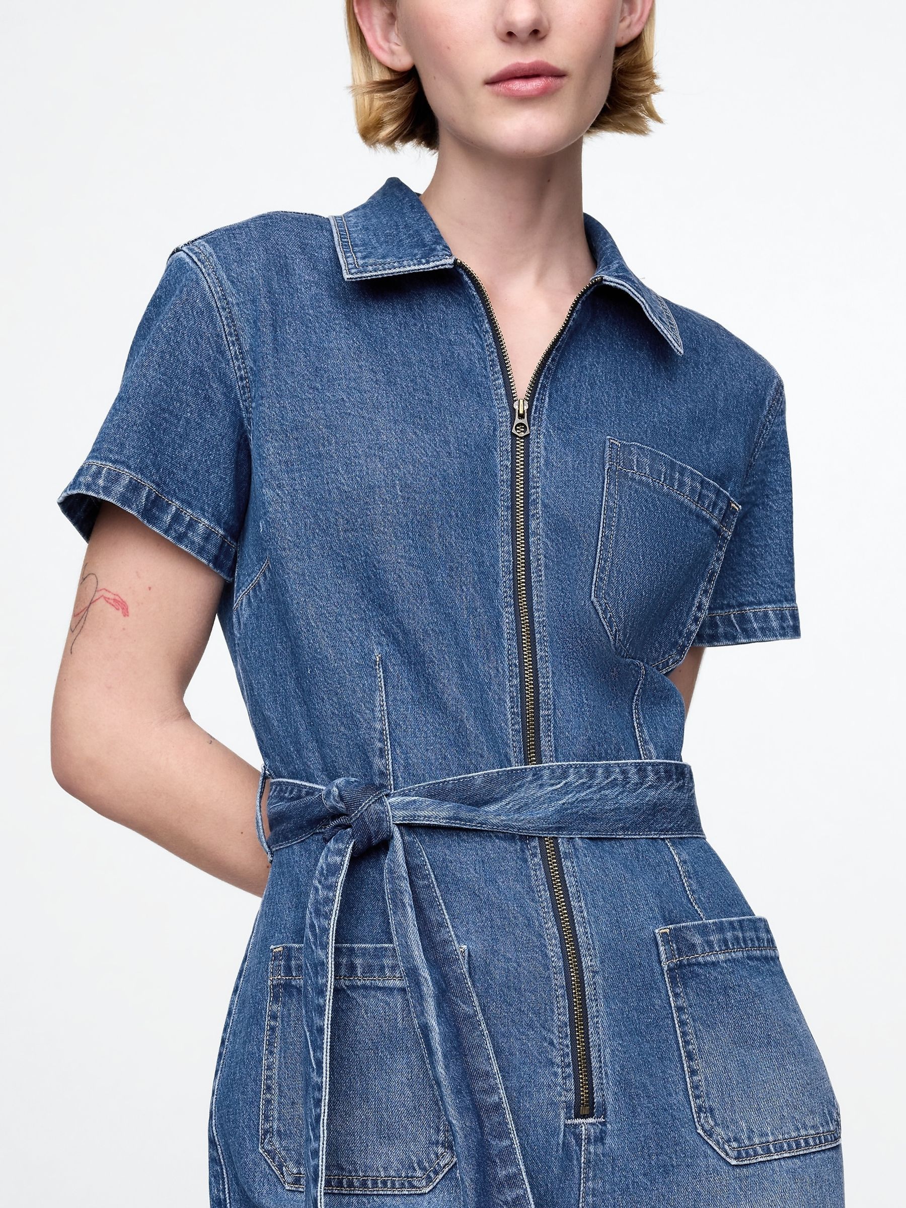 Blue Belted Denim Jumpsuit - Image 5 of 5