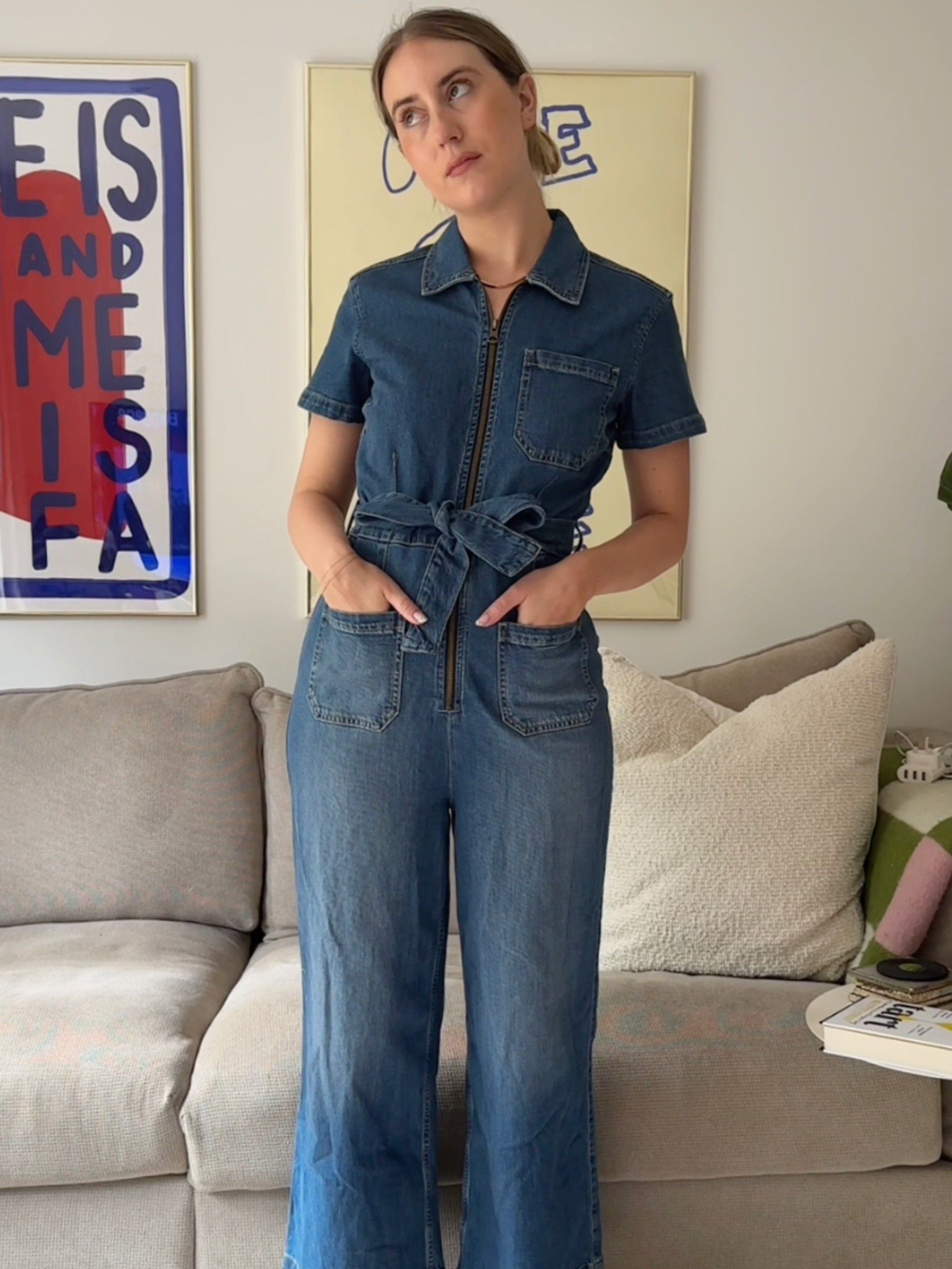 Blue Belted Denim Jumpsuit - Image 6 of 6