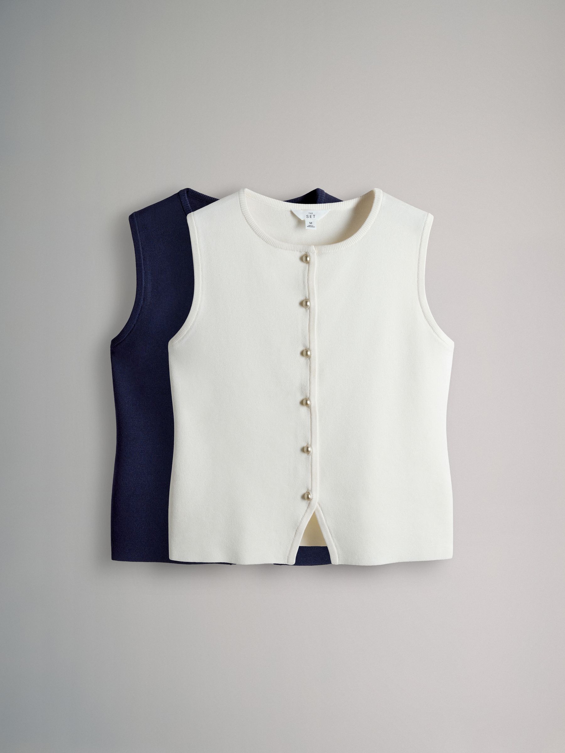 Navy Blue/Ecru 2 Pack Knitted Gold Button Vests - Image 2 of 6